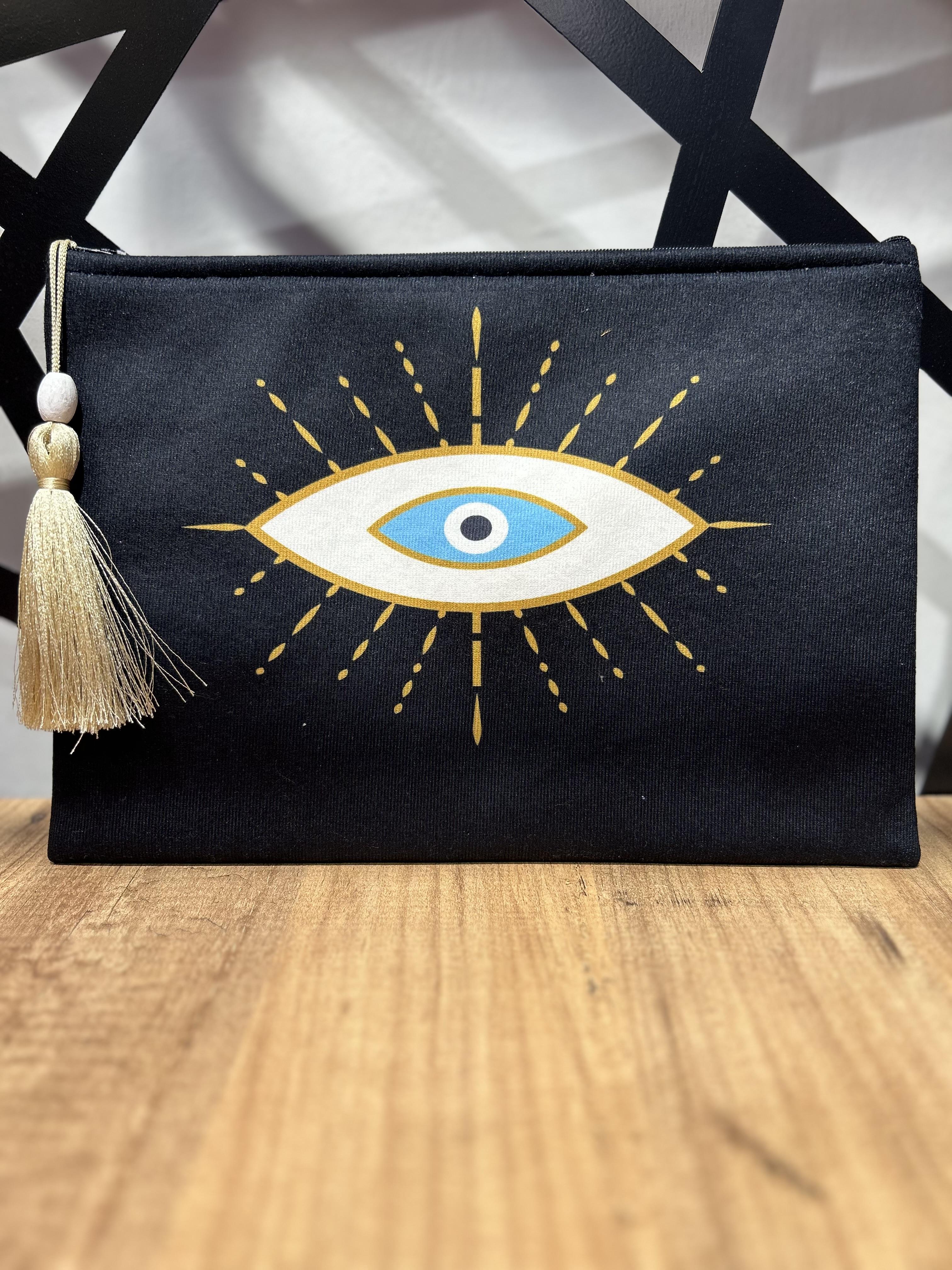 Göz Detay Siyah Clutch Çanta 2