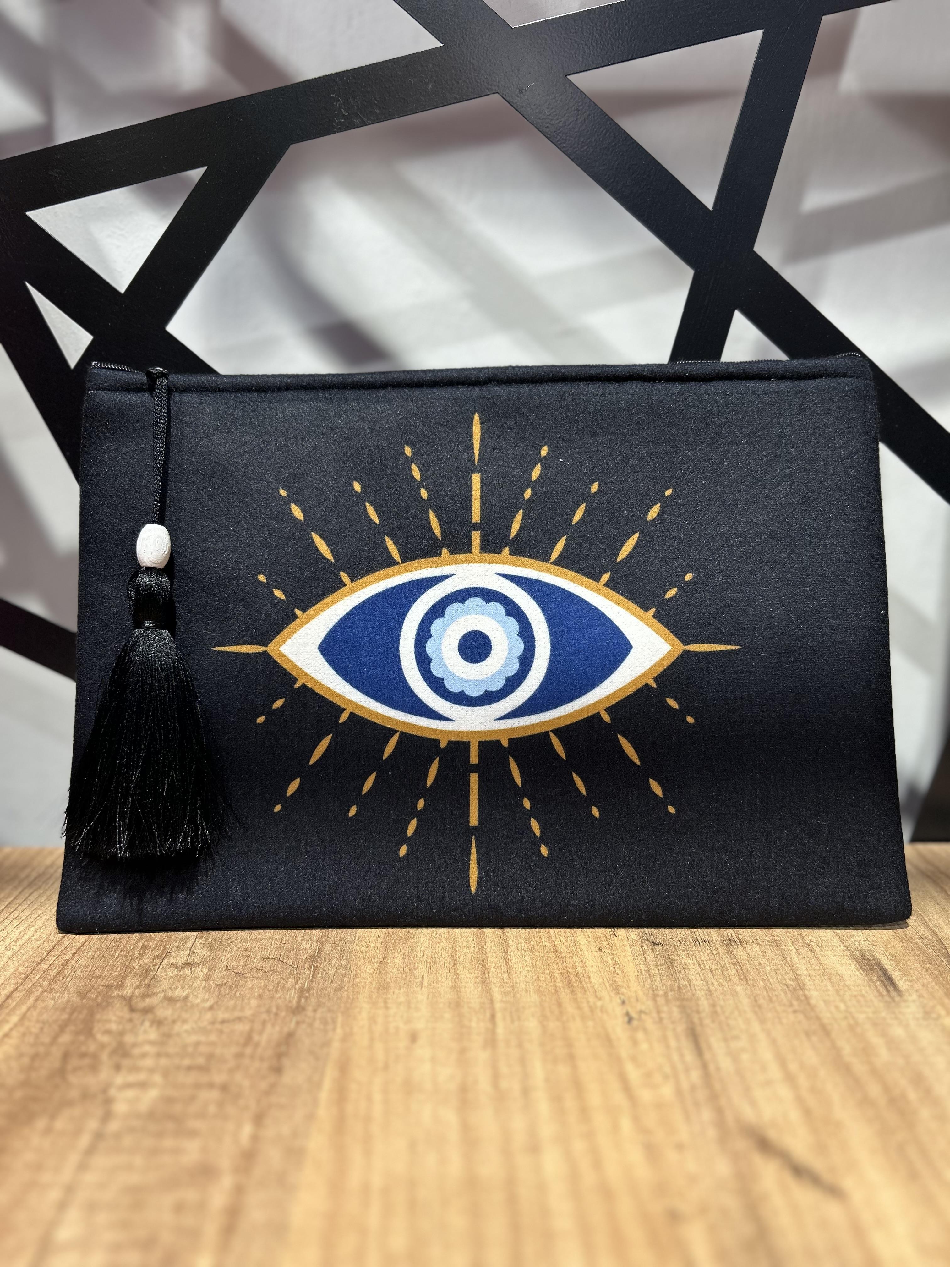 Göz Detay Siyah Clutch Çanta 3