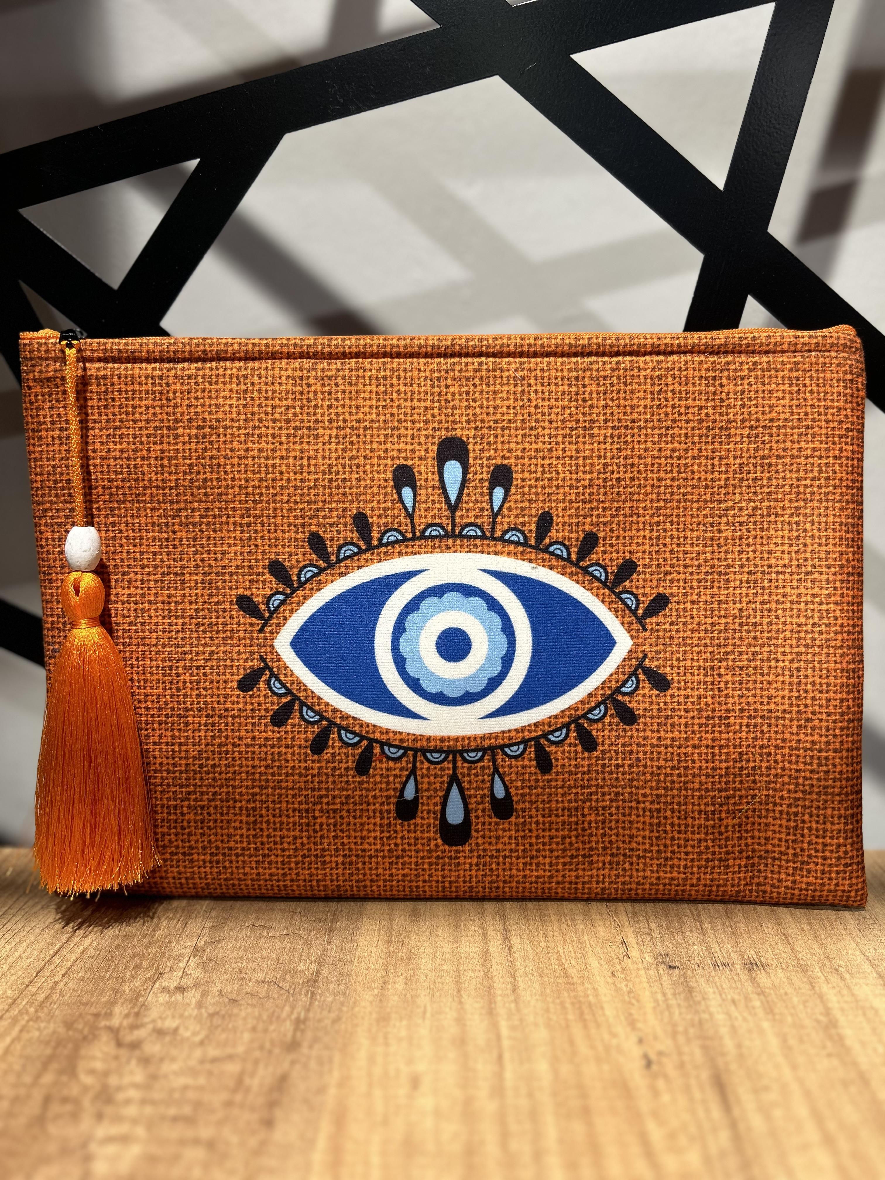 Göz Detay Turuncu Clutch Çanta