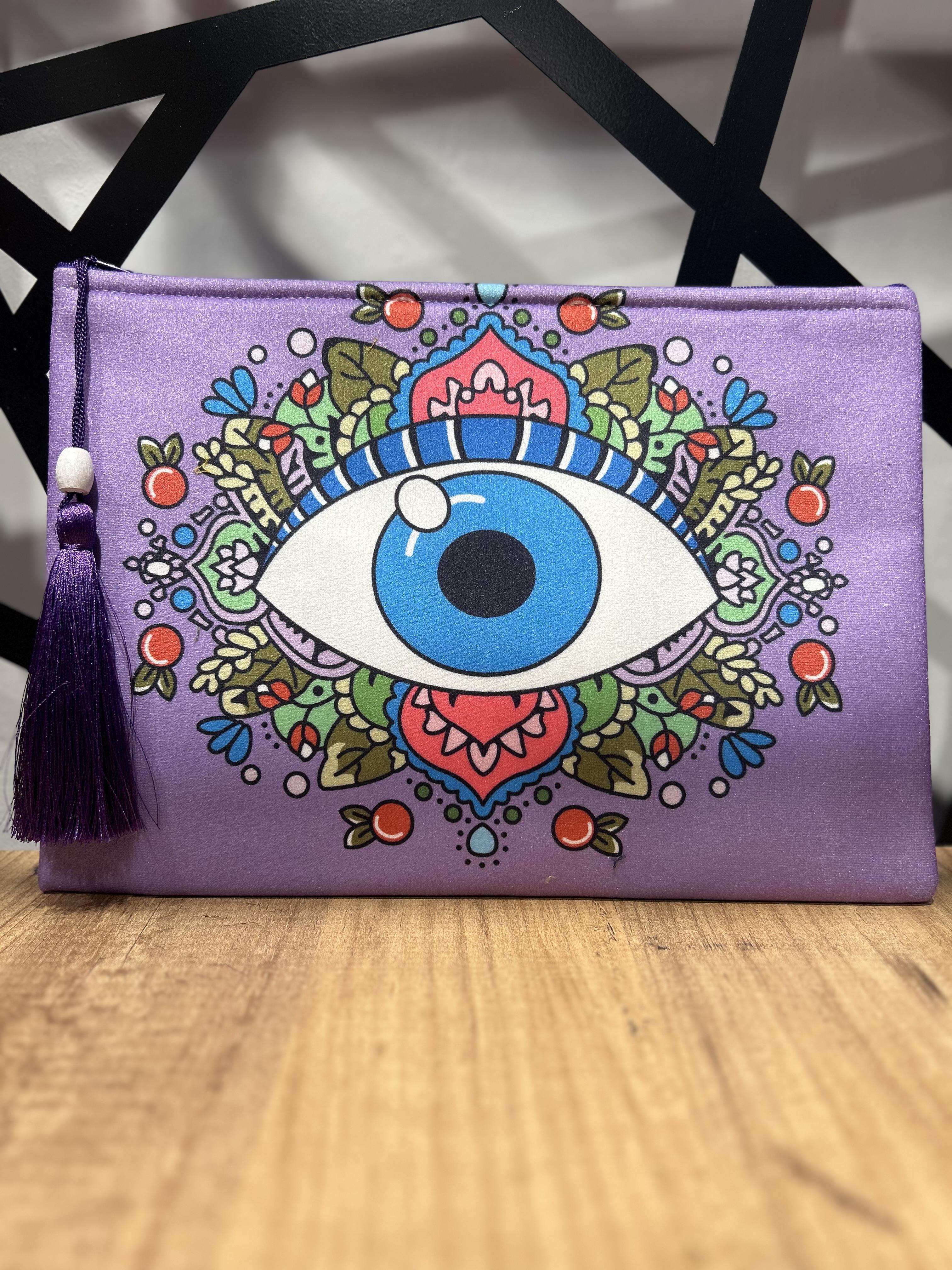 Göz Detaylı Lila Clutch Çanta