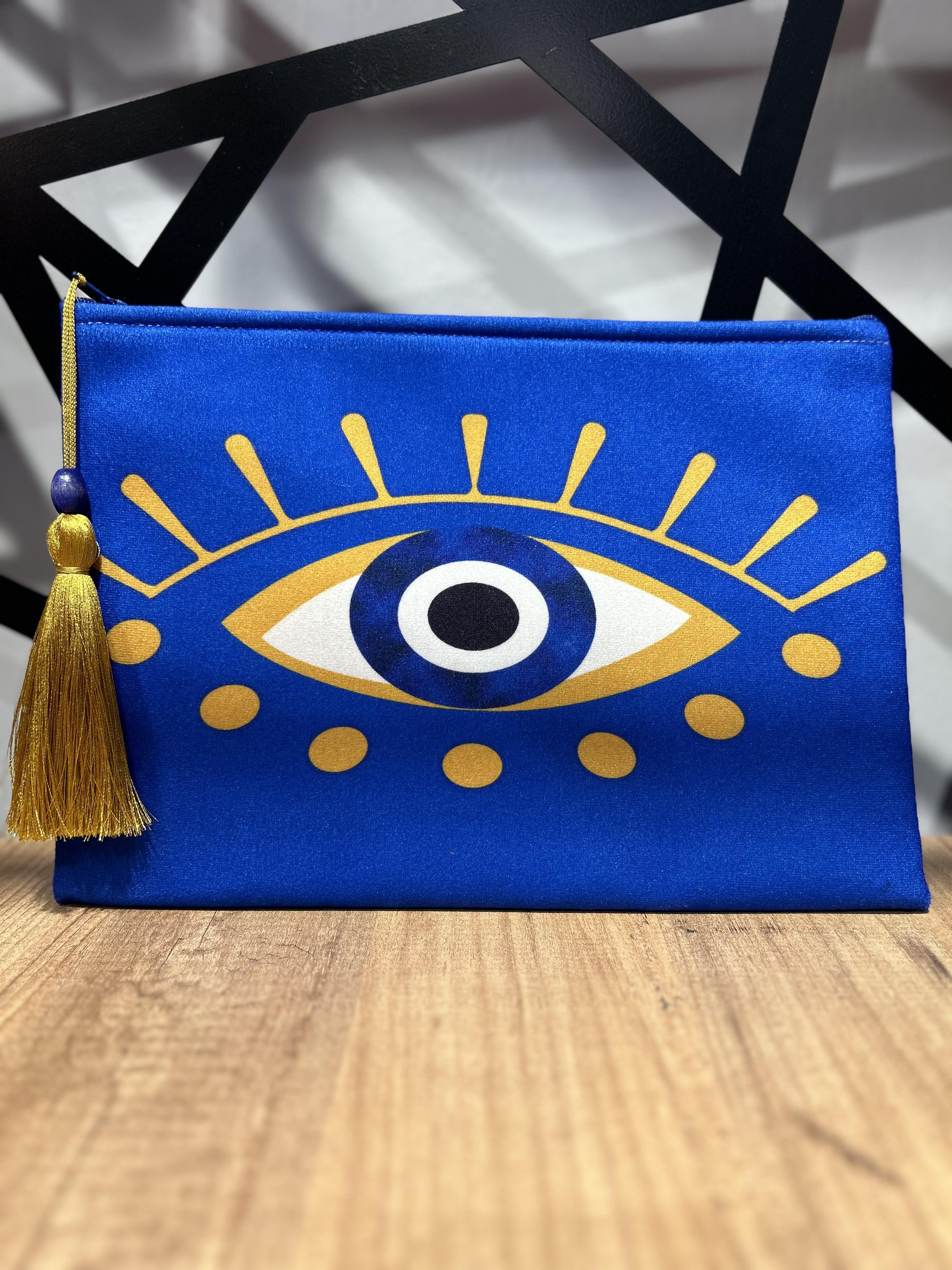 Göz Detaylı SaxMavi Clutch Çanta