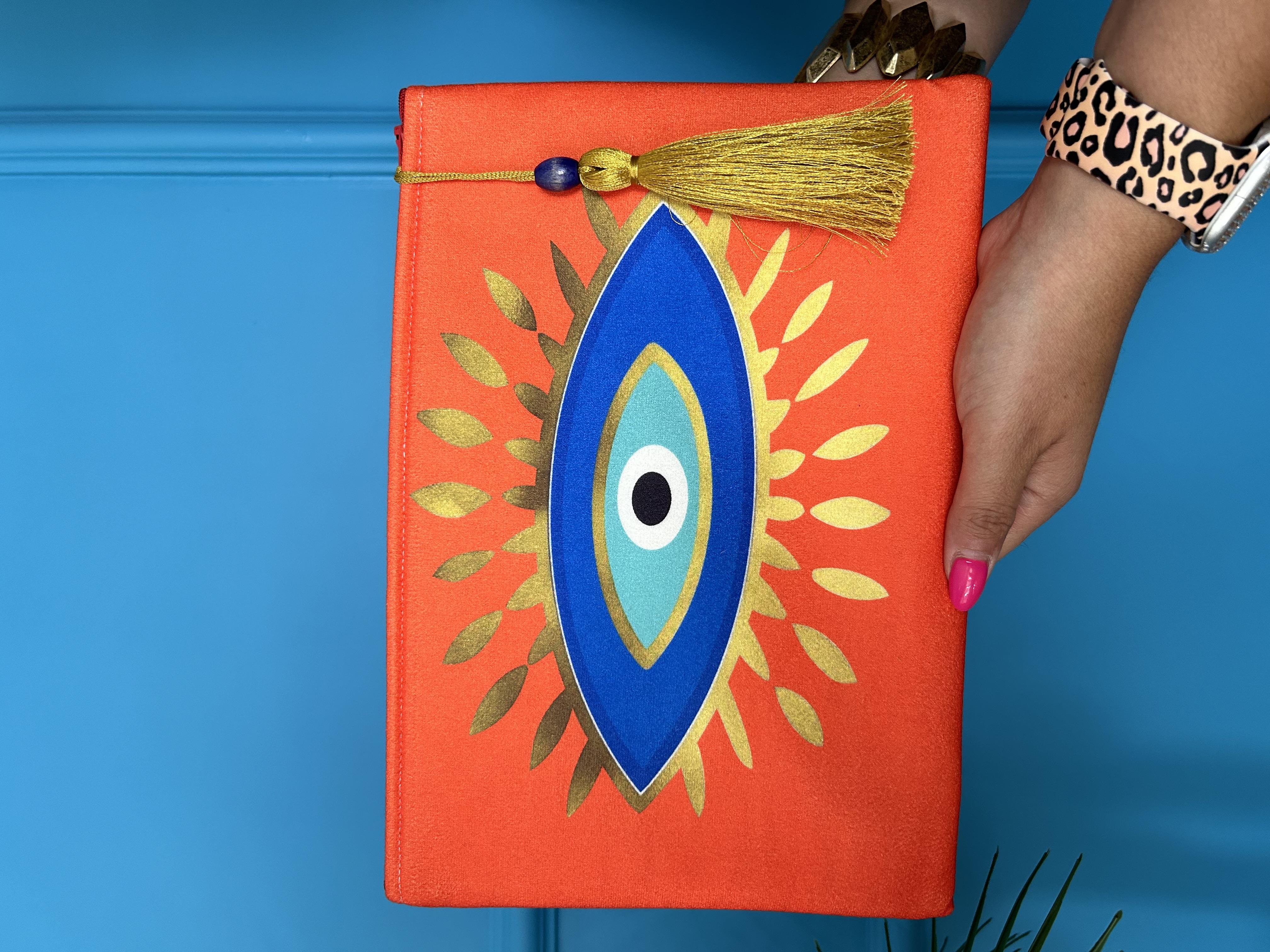 Göz Detaylı Turuncu Clutch Çanta