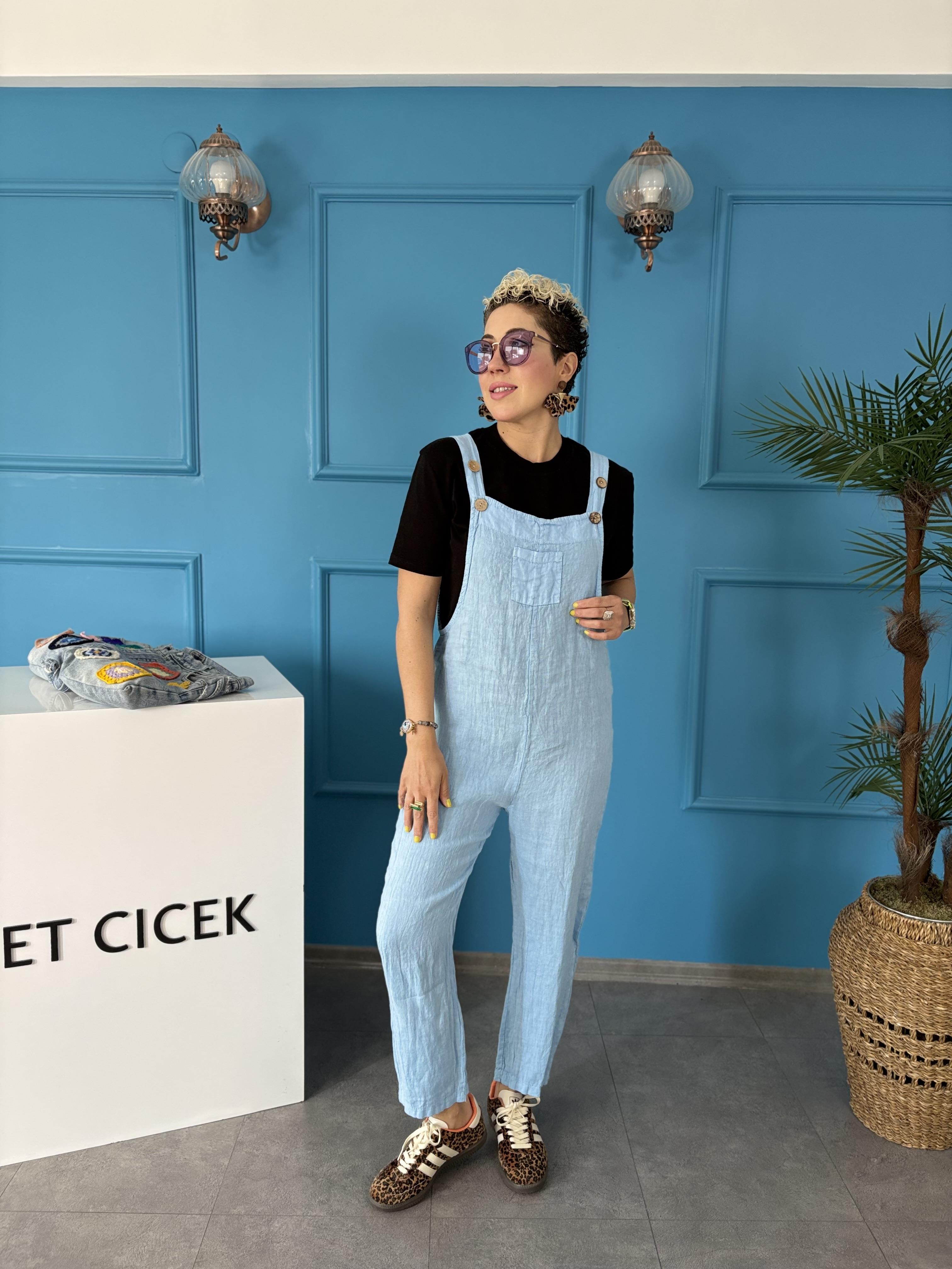 Ham Keten İtalyan Açık Mavi Tulum