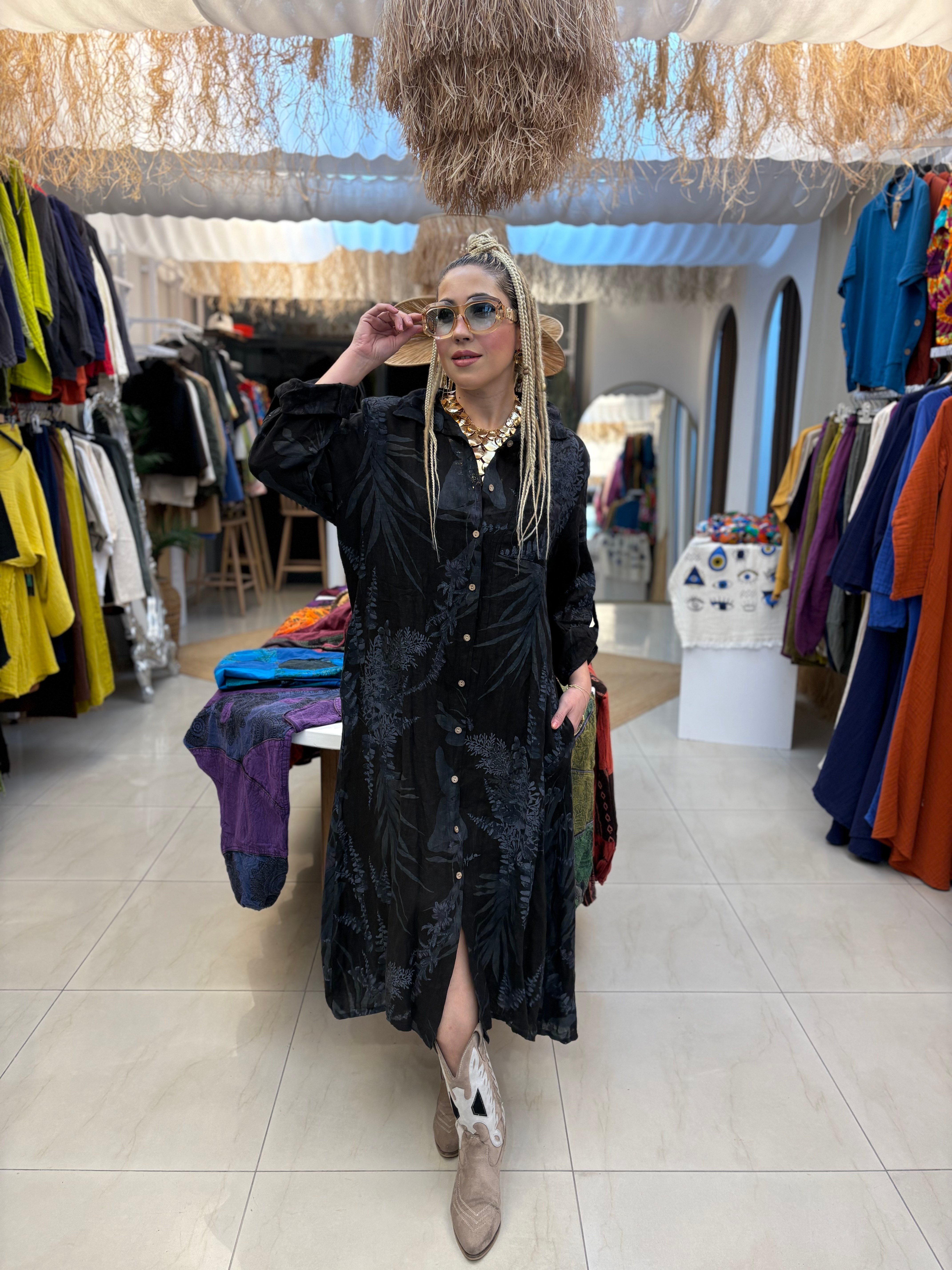 Ham Keten İtalyan Gömlek Elbise