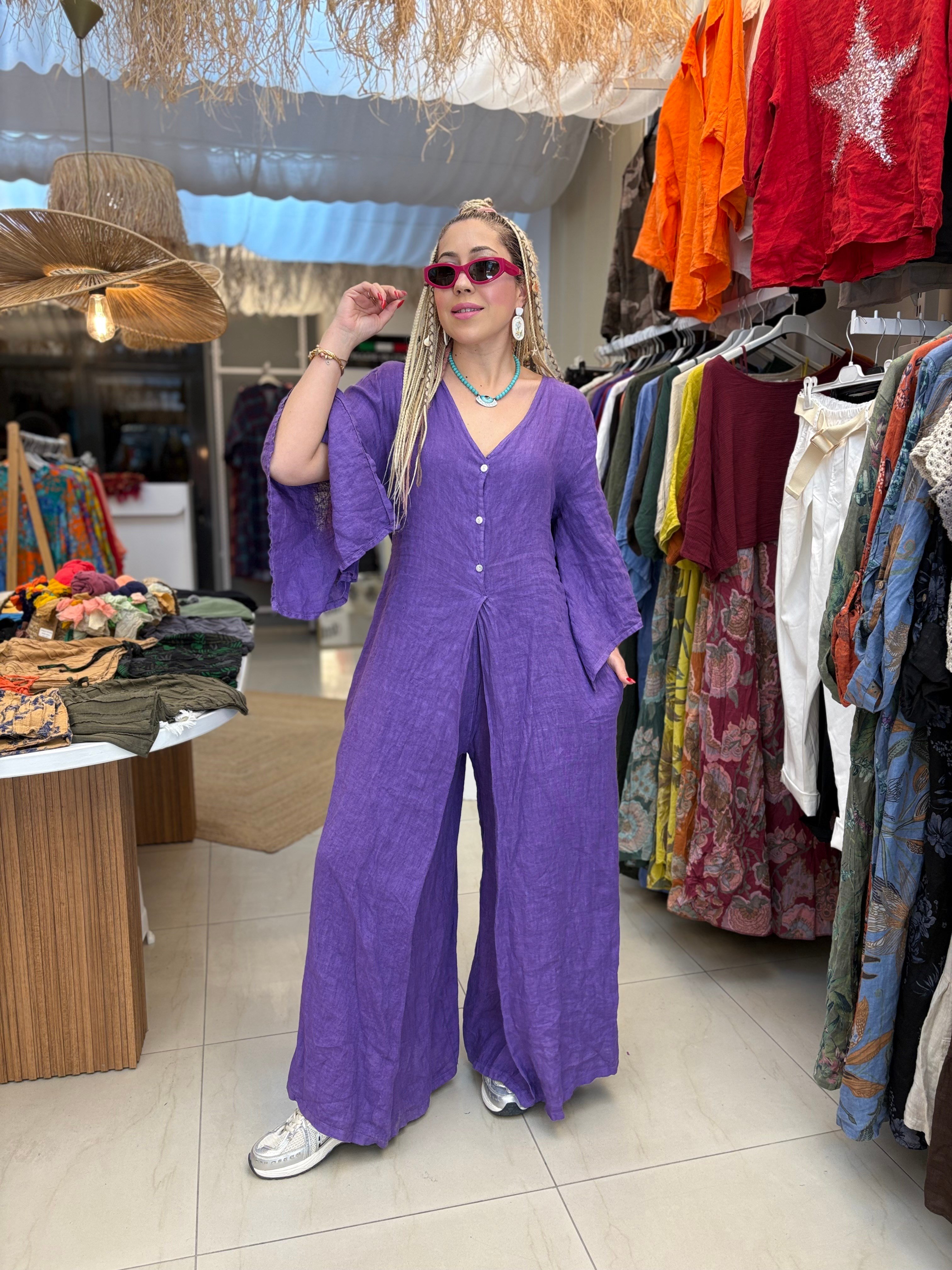 Ham Keten Mor İtalyan Tulum