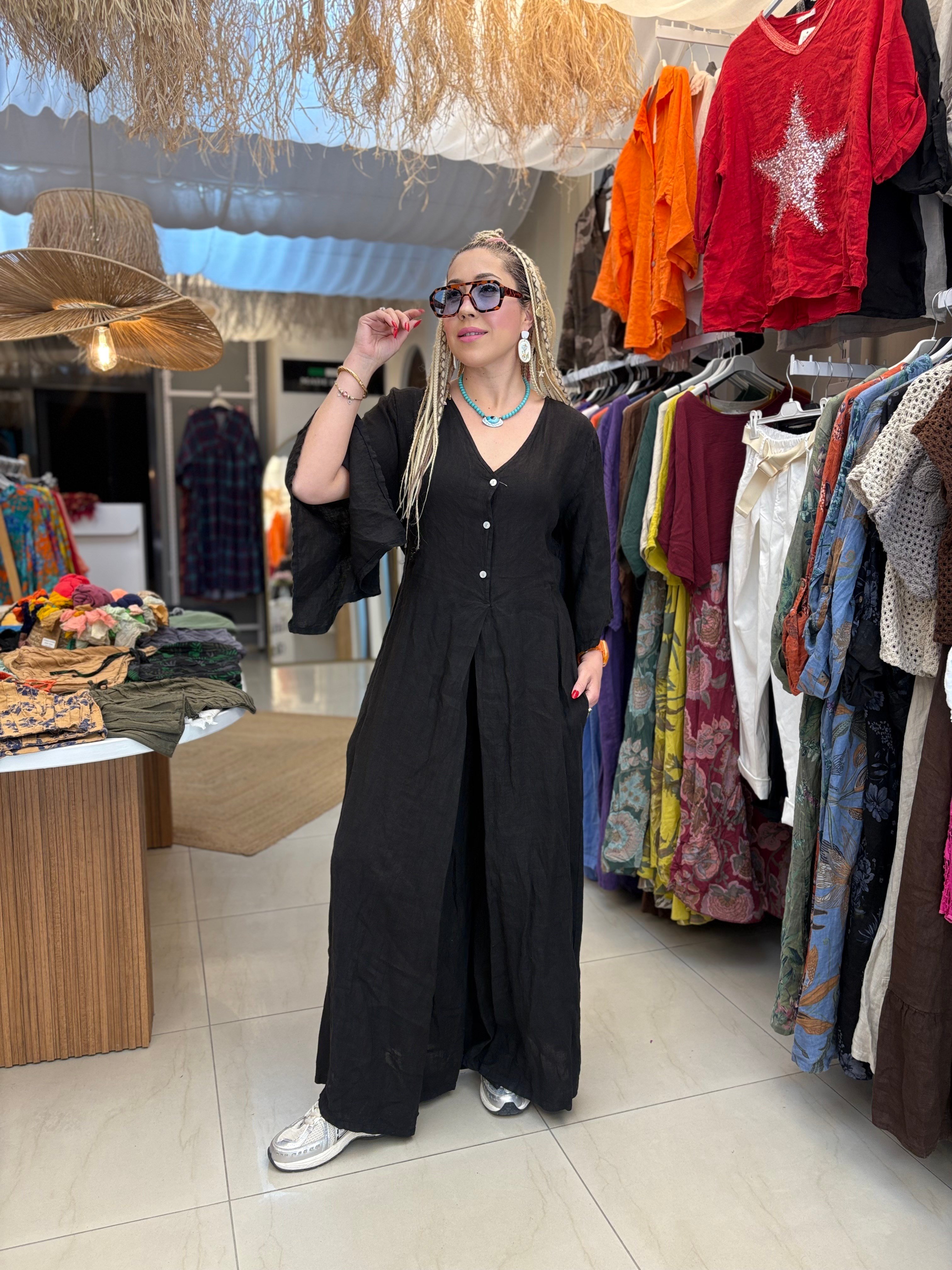 Ham Keten Siyah İtalyan Tulum