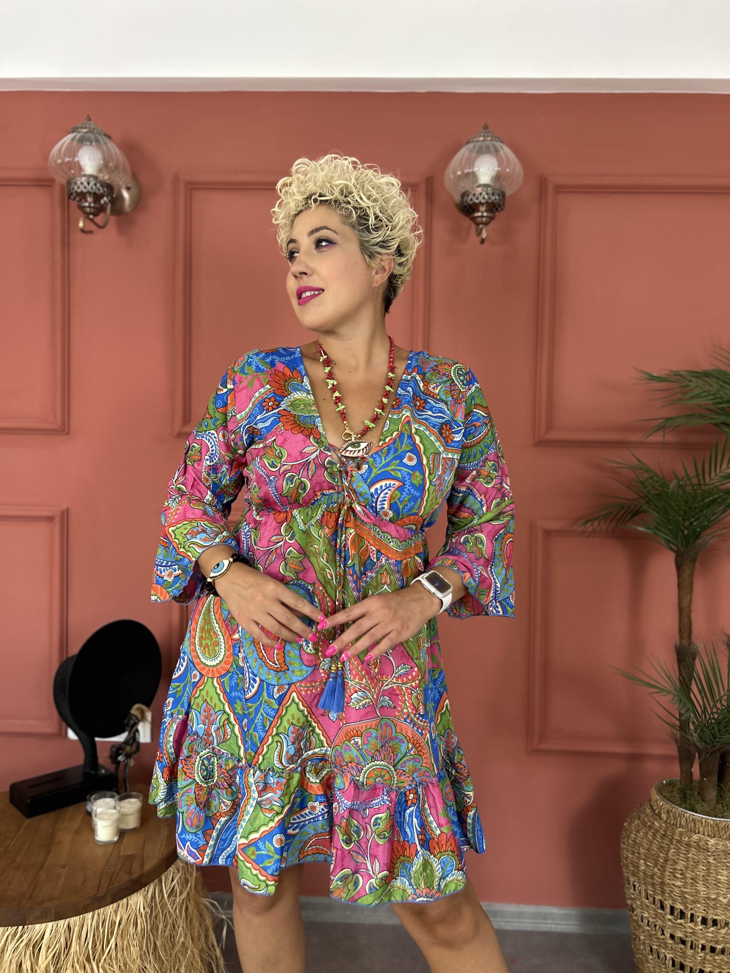 Hint İpeği Kısa Elbise 4