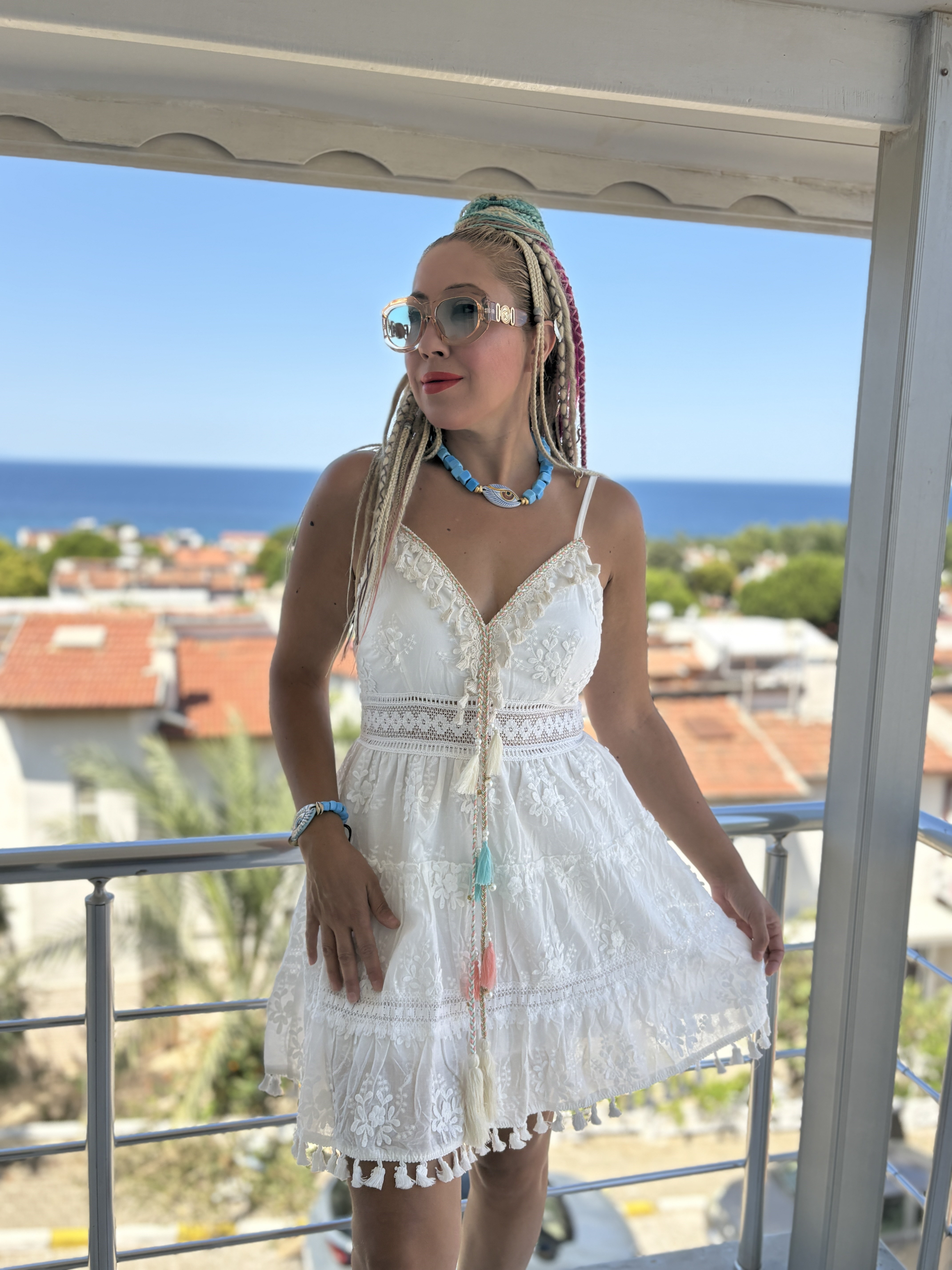 İp Askılı Beyaz İthal Elbise