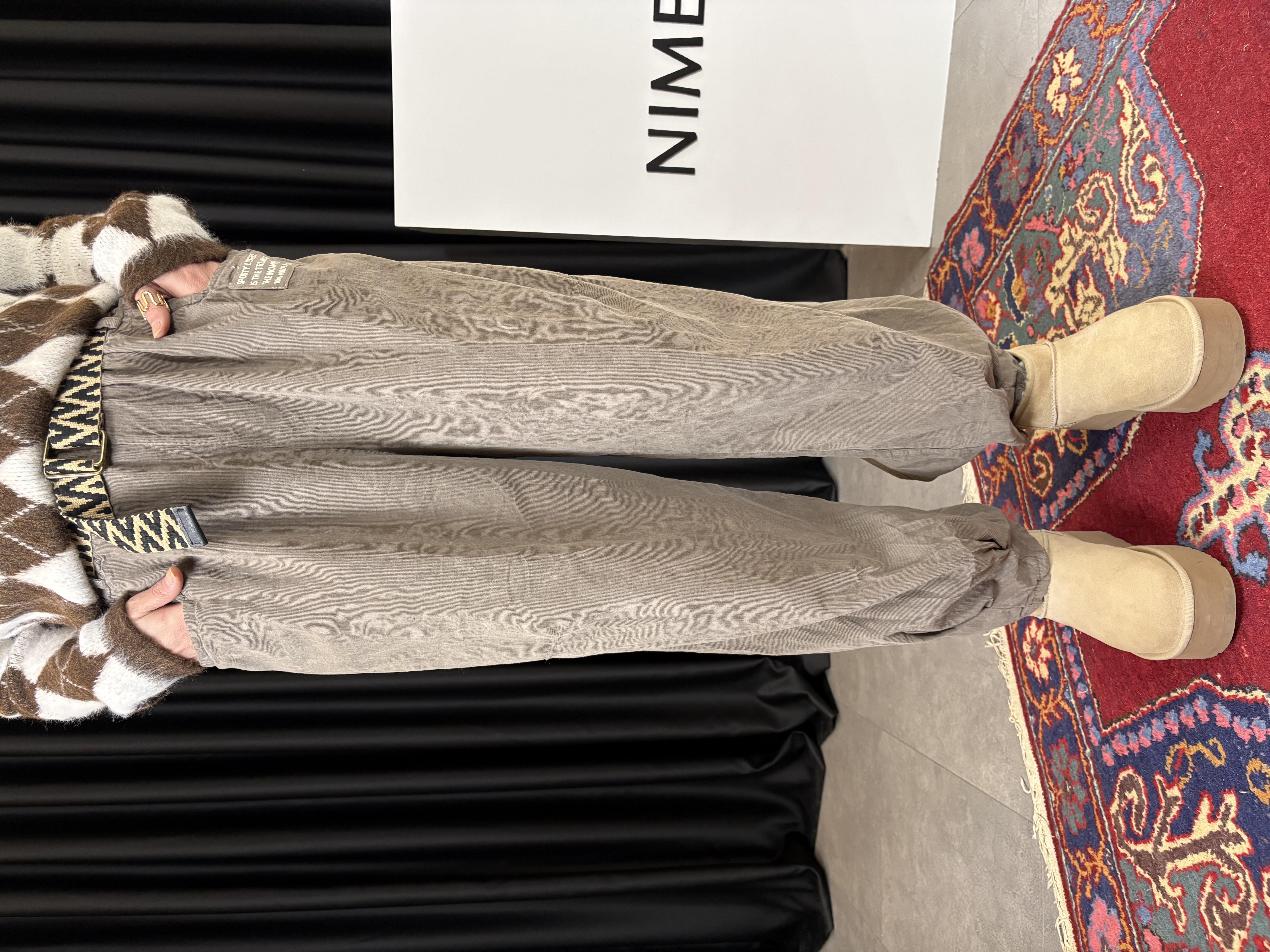 İtalya Kadife Kemerli Şalvar Model Vizon Pantolon