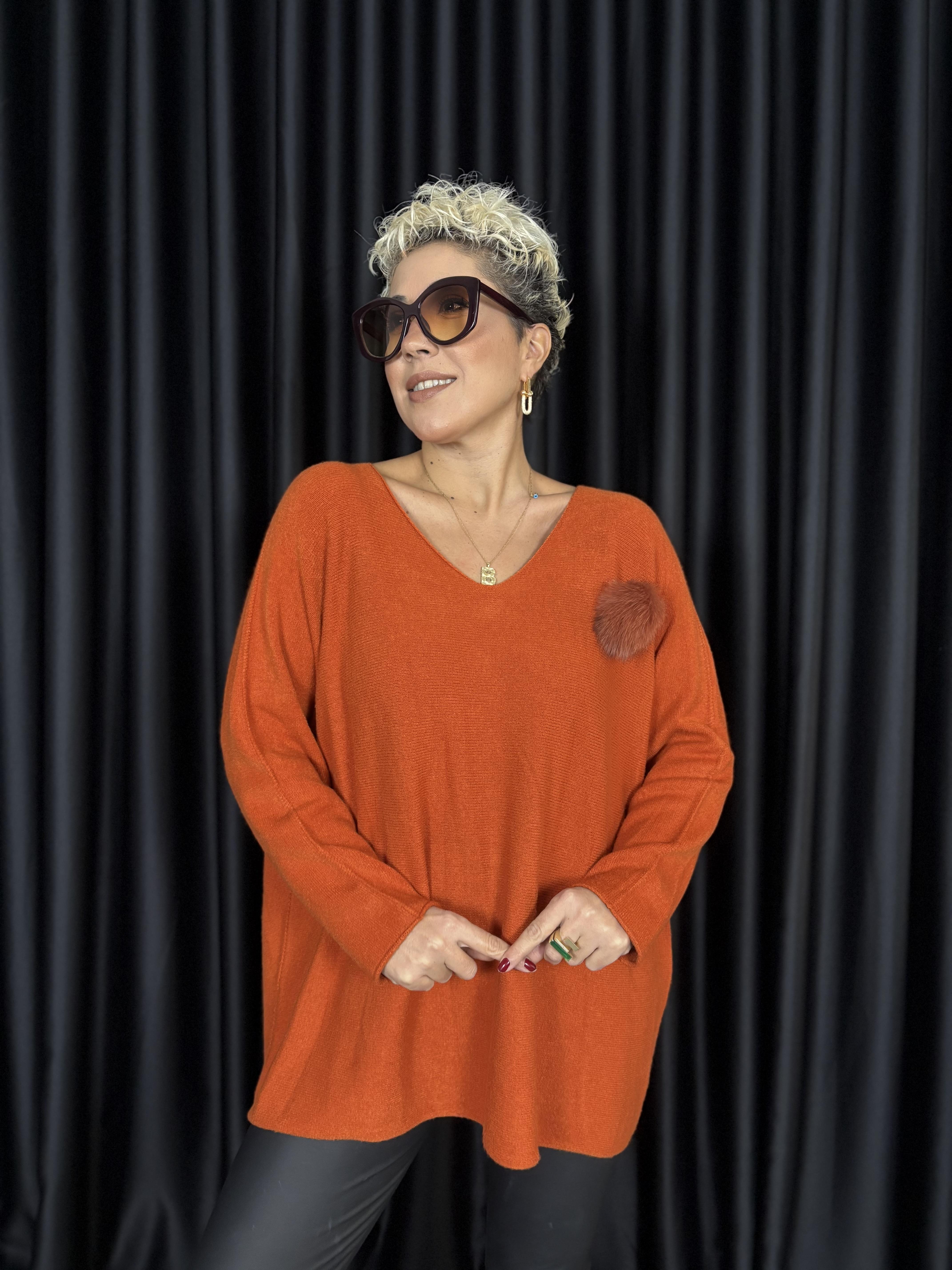 İtalyan Angora Broşlu Kiremit Triko