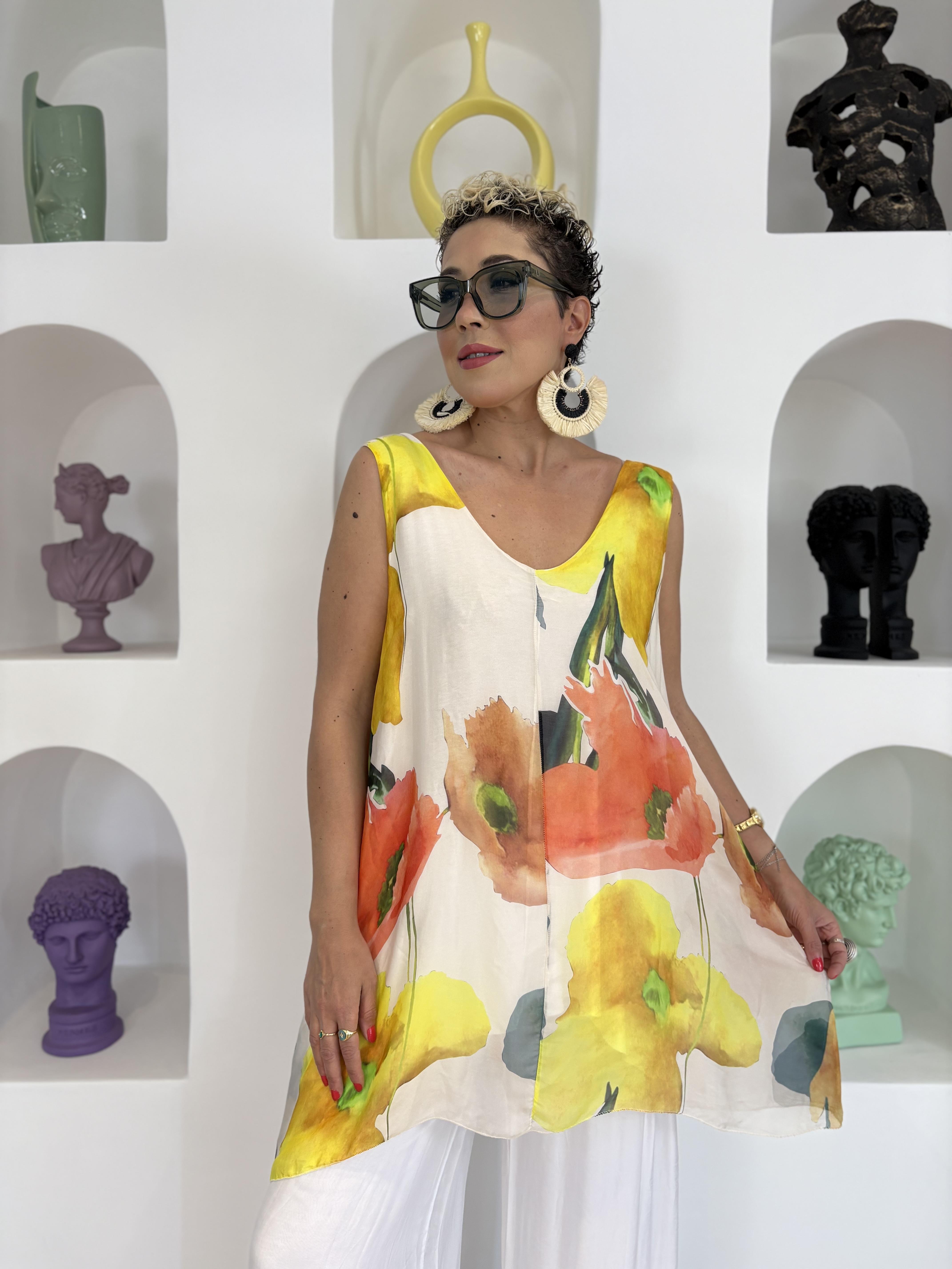 İtalyan Askılı Krem İpek Bluz