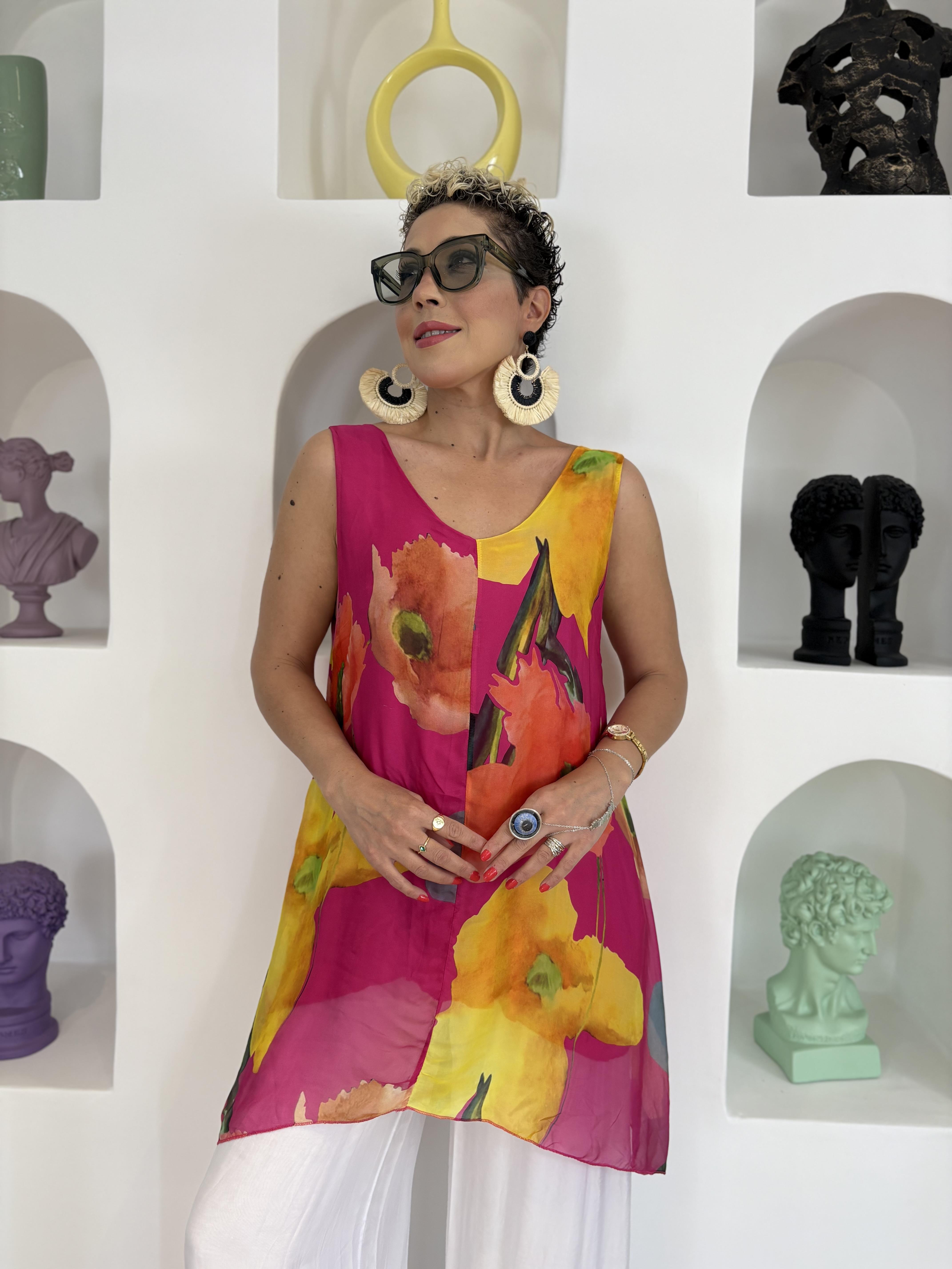 İtalyan Askılı Pembe İpek Bluz