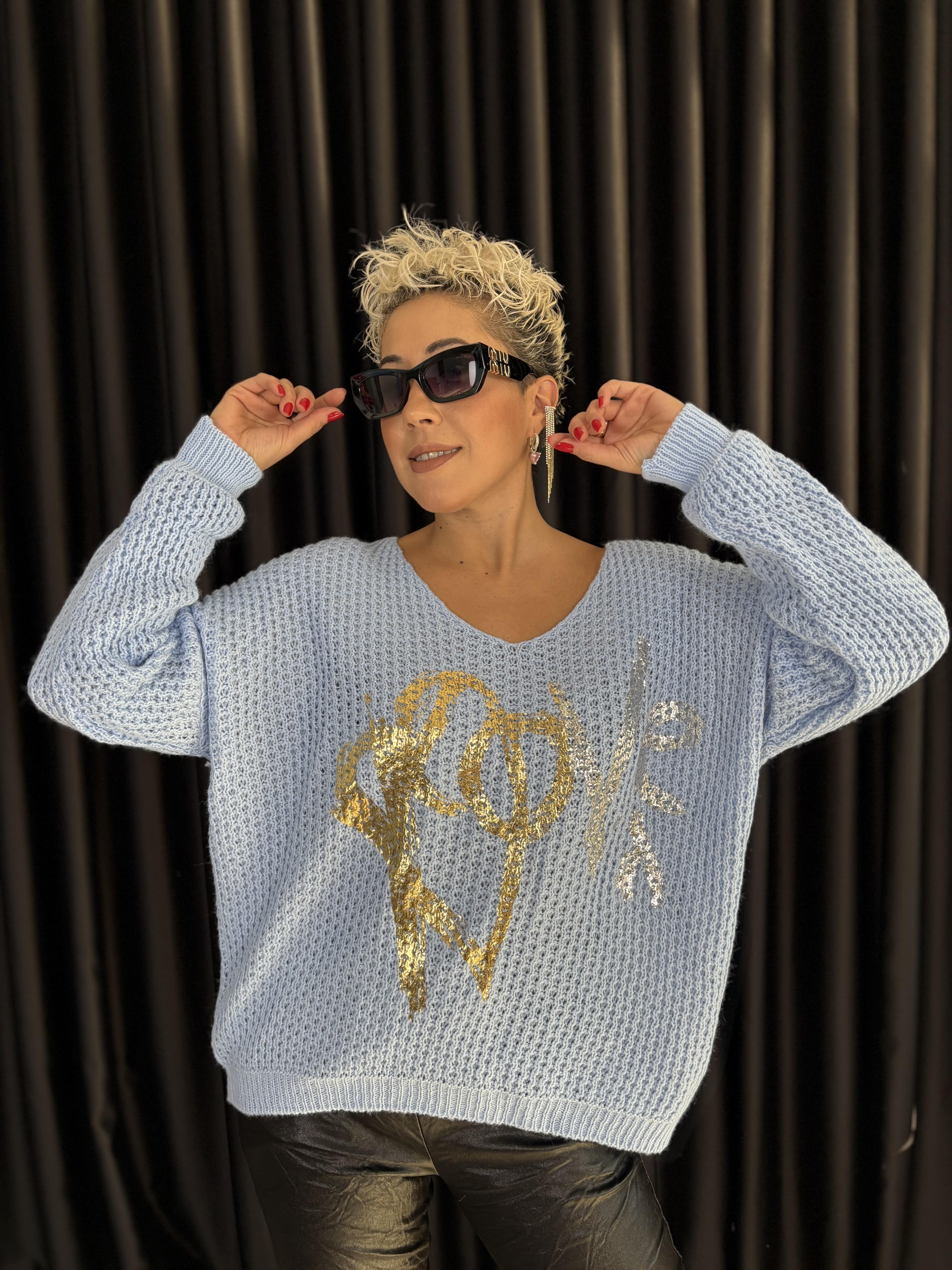 İtalyan Bebe Mavisi Örme Varaklı Bluz