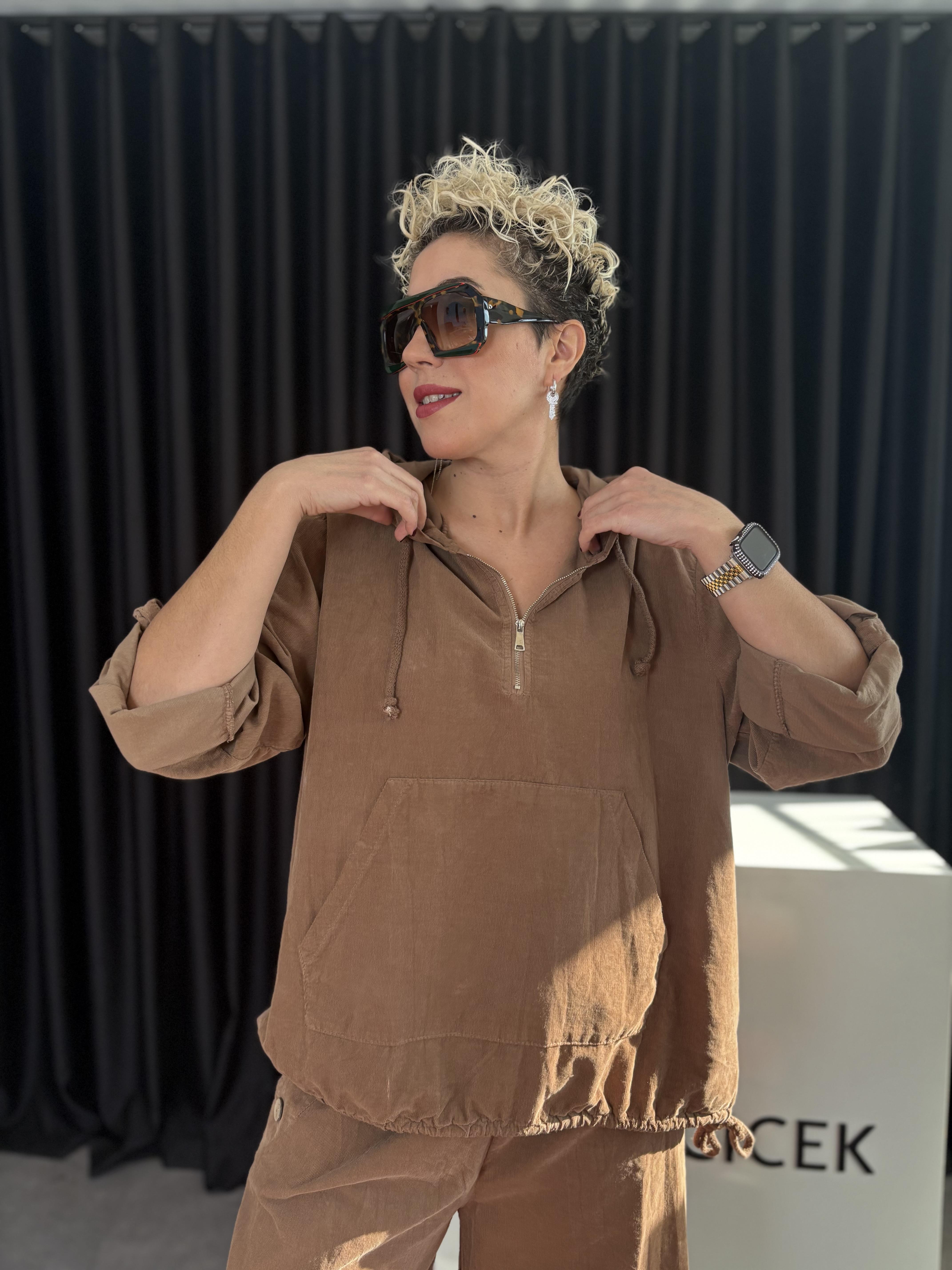 İtalyan Camel Kadife Fermuarlı Sweet