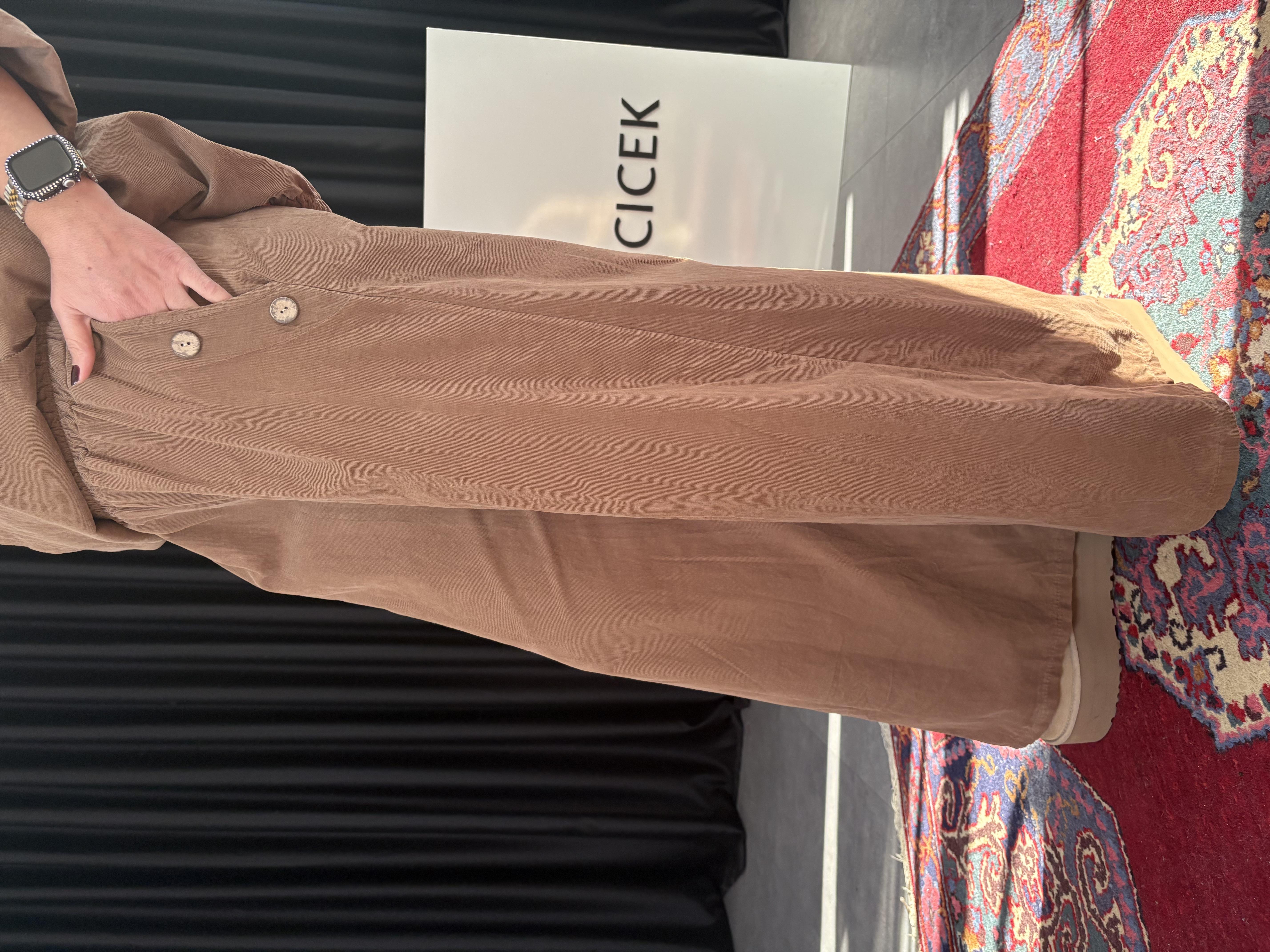 İtalyan Camel Kadife Palazzo Pantolon