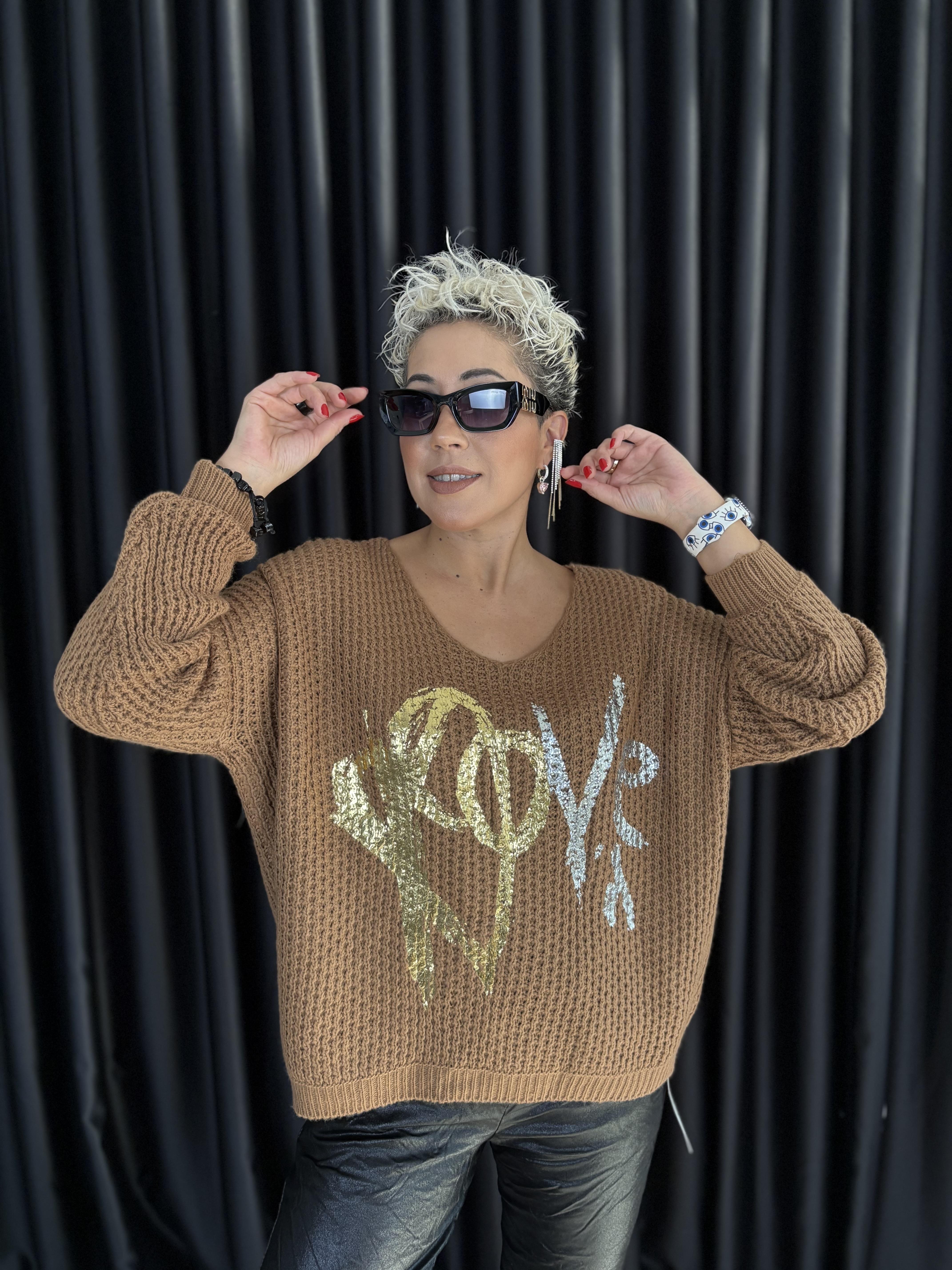 İtalyan Camel Örme Varaklı Bluz