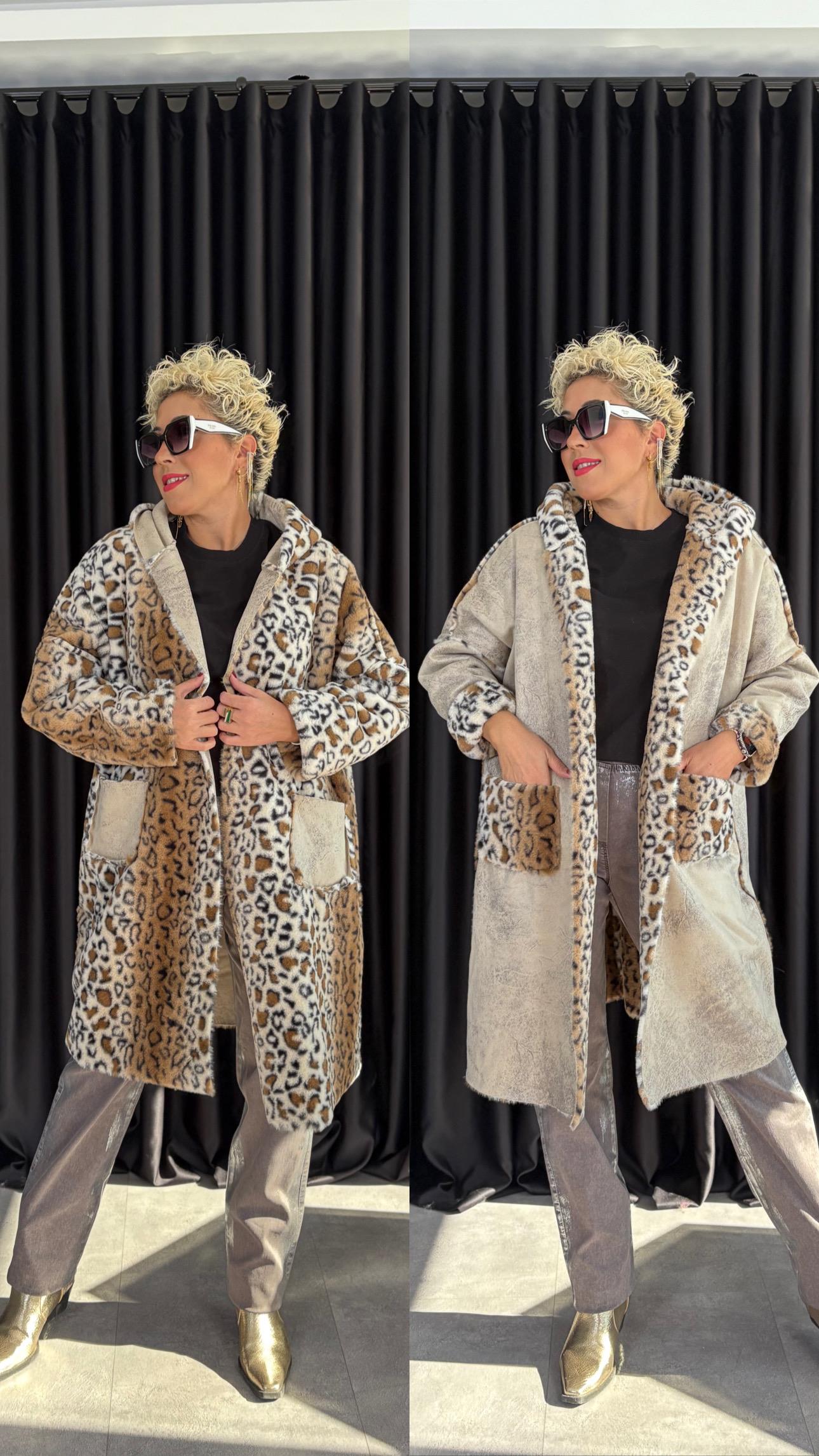 İtalyan Çift Taraflı Krem Leopar Kürk