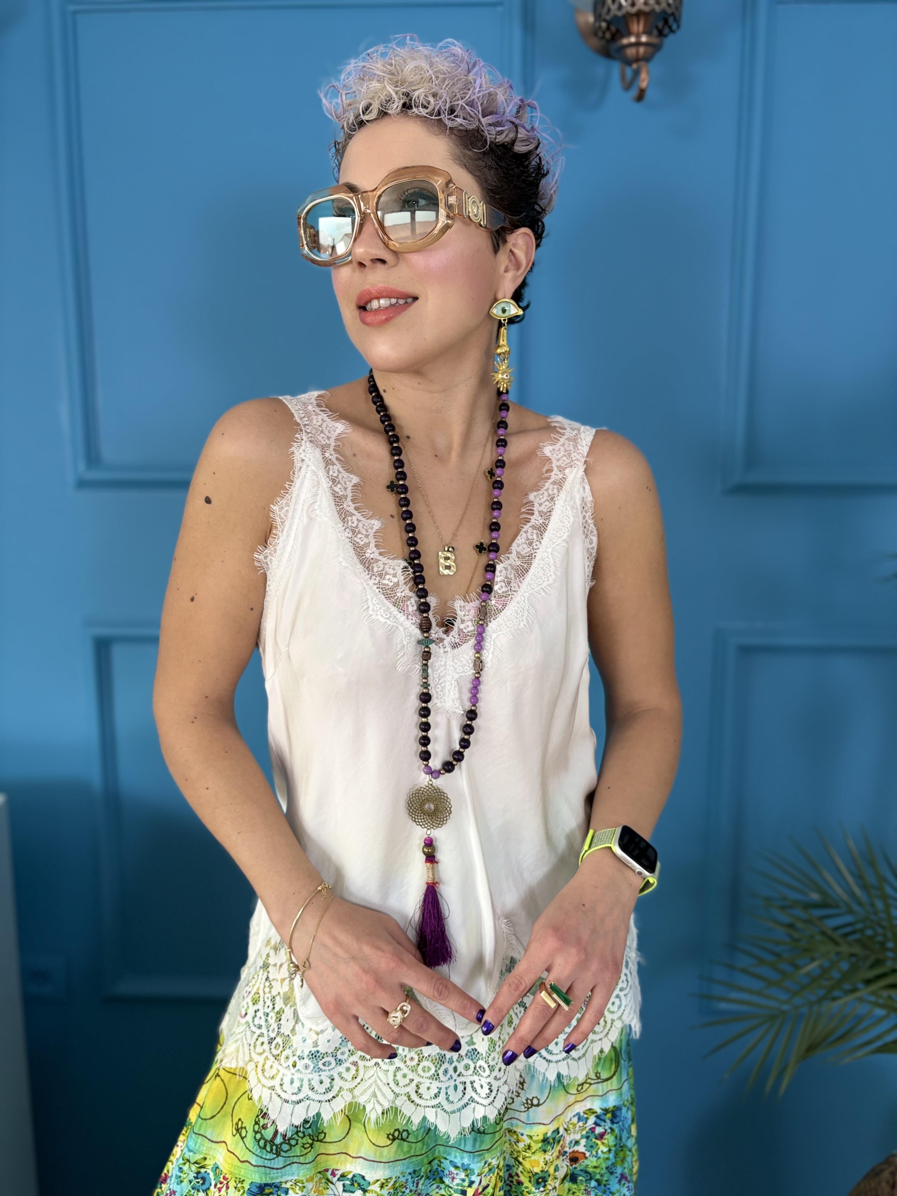 İtalyan Dantelli Yeşil İpek Bluz