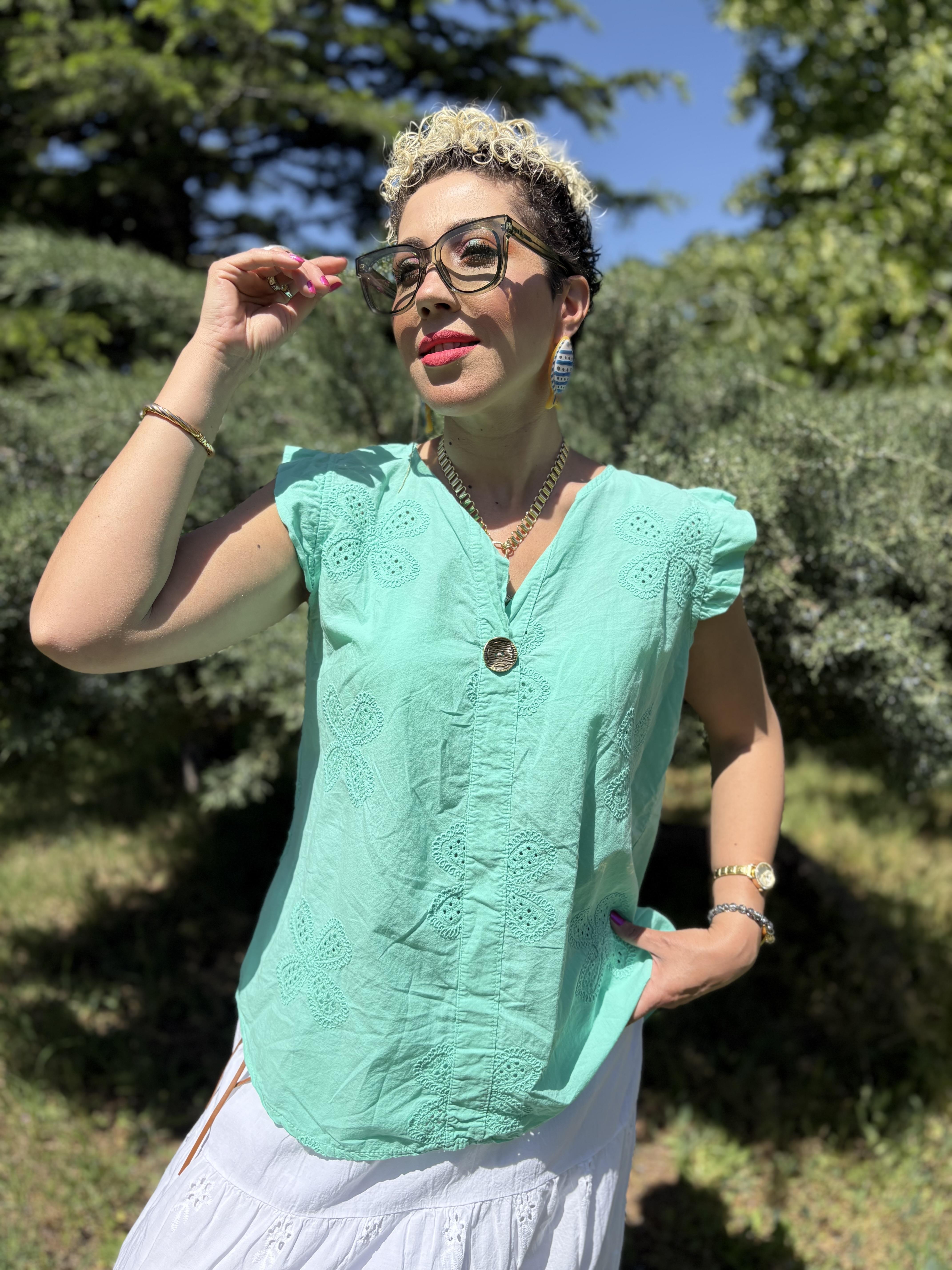İtalyan Fistolu Mint Yeşili Pamuklu Gömlek
