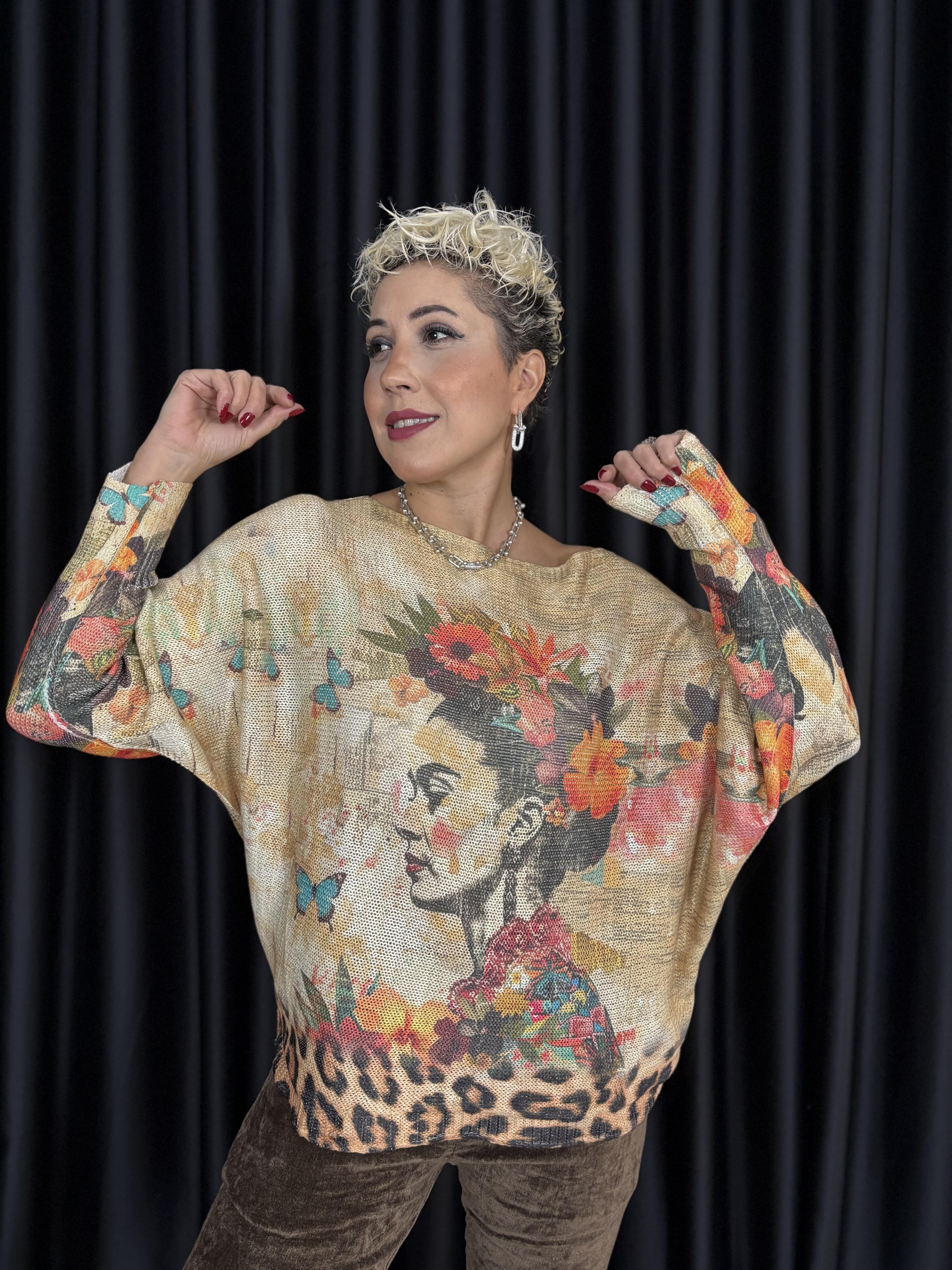 İtalyan Frida Desenli Simli Merserize Triko