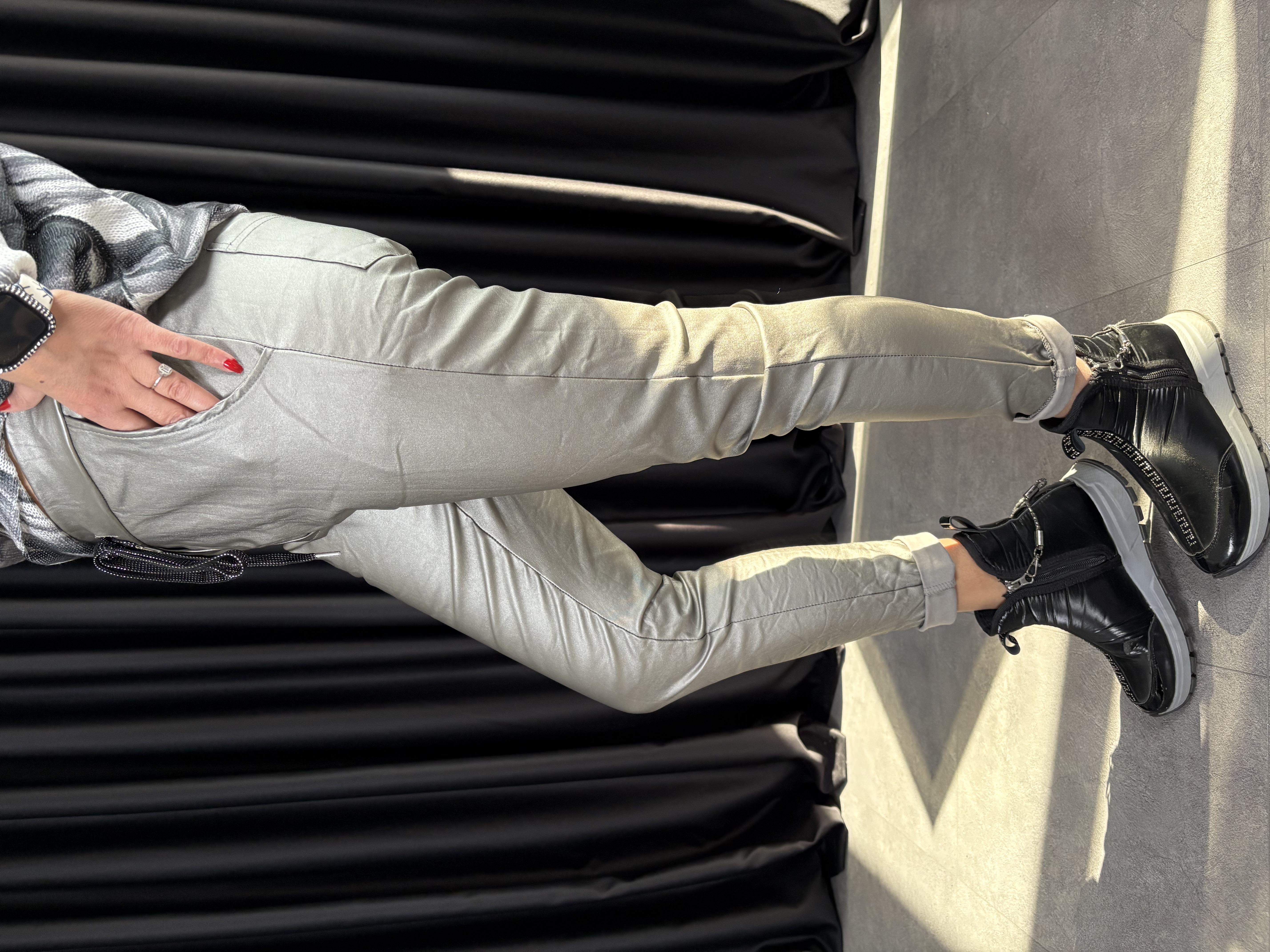 İtalyan Gümüş Deri Pantolon