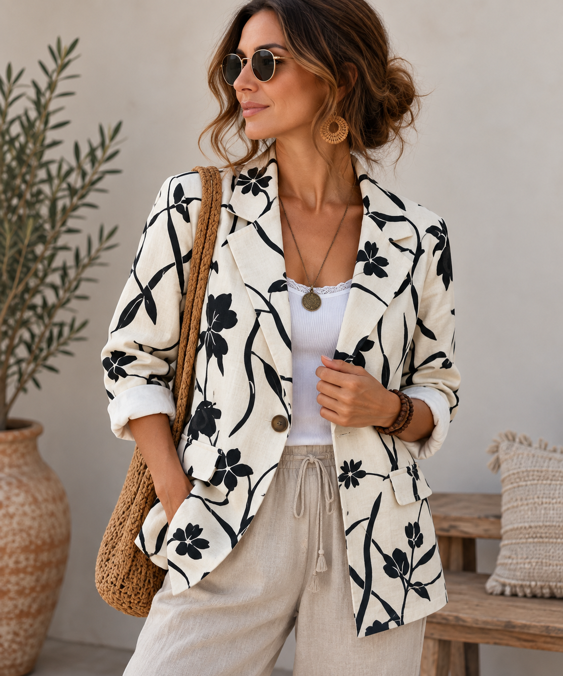 İtalyan Ham Keten Blazer Ceket