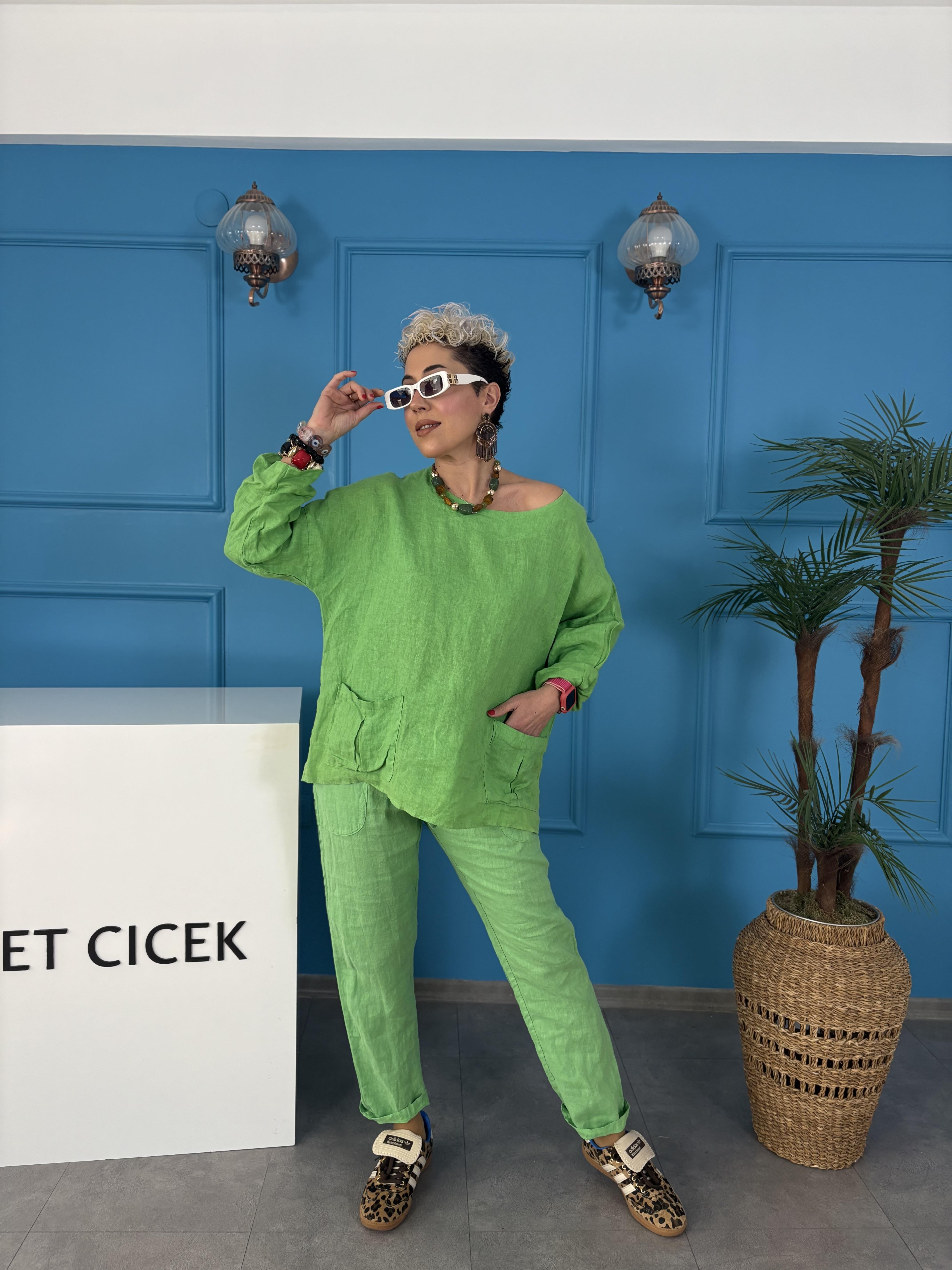 İtalyan Ham Keten Yeşil Takım