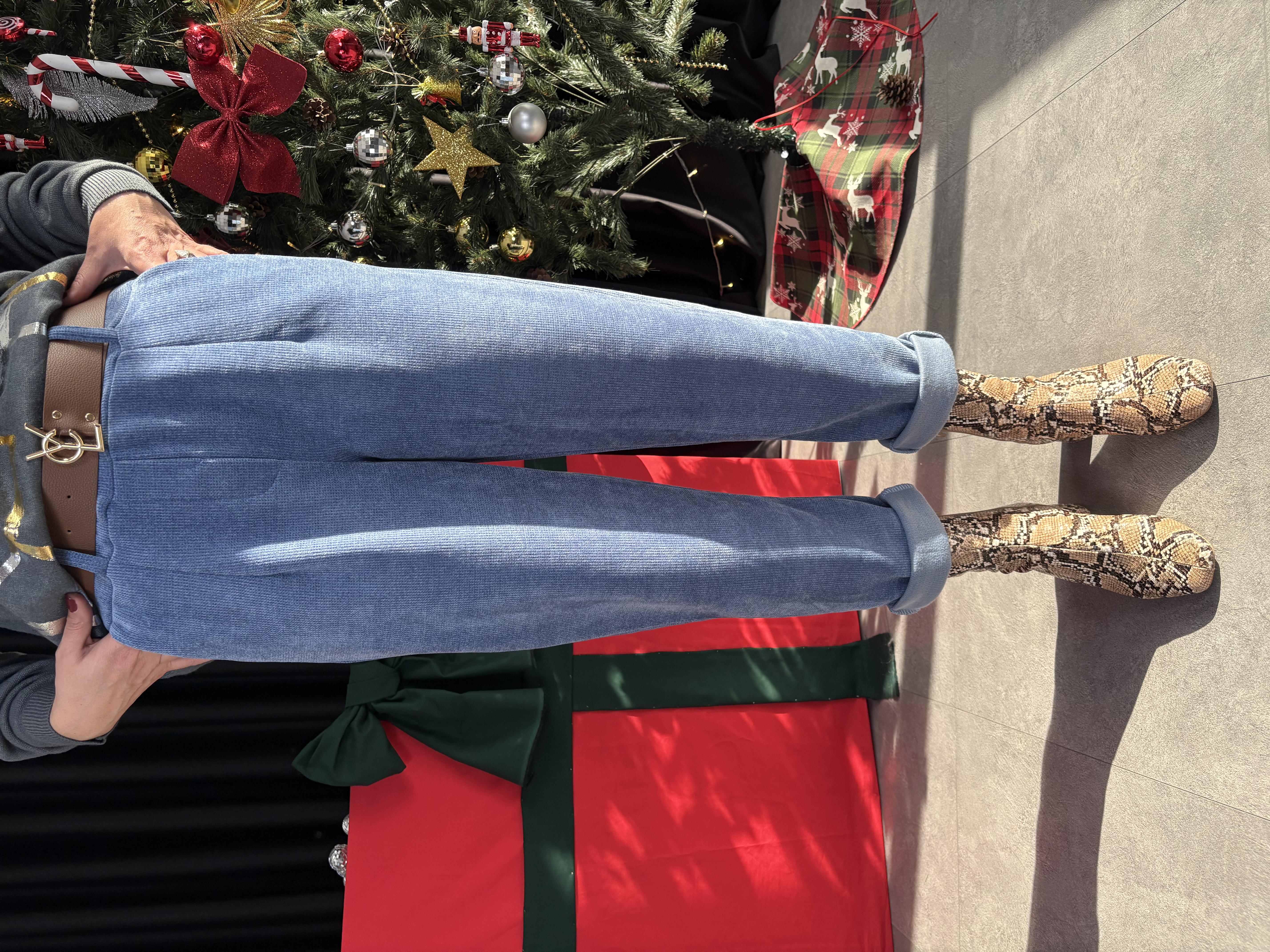 İtalyan Kadife Kemerli Bebe Mavisi Pantolon