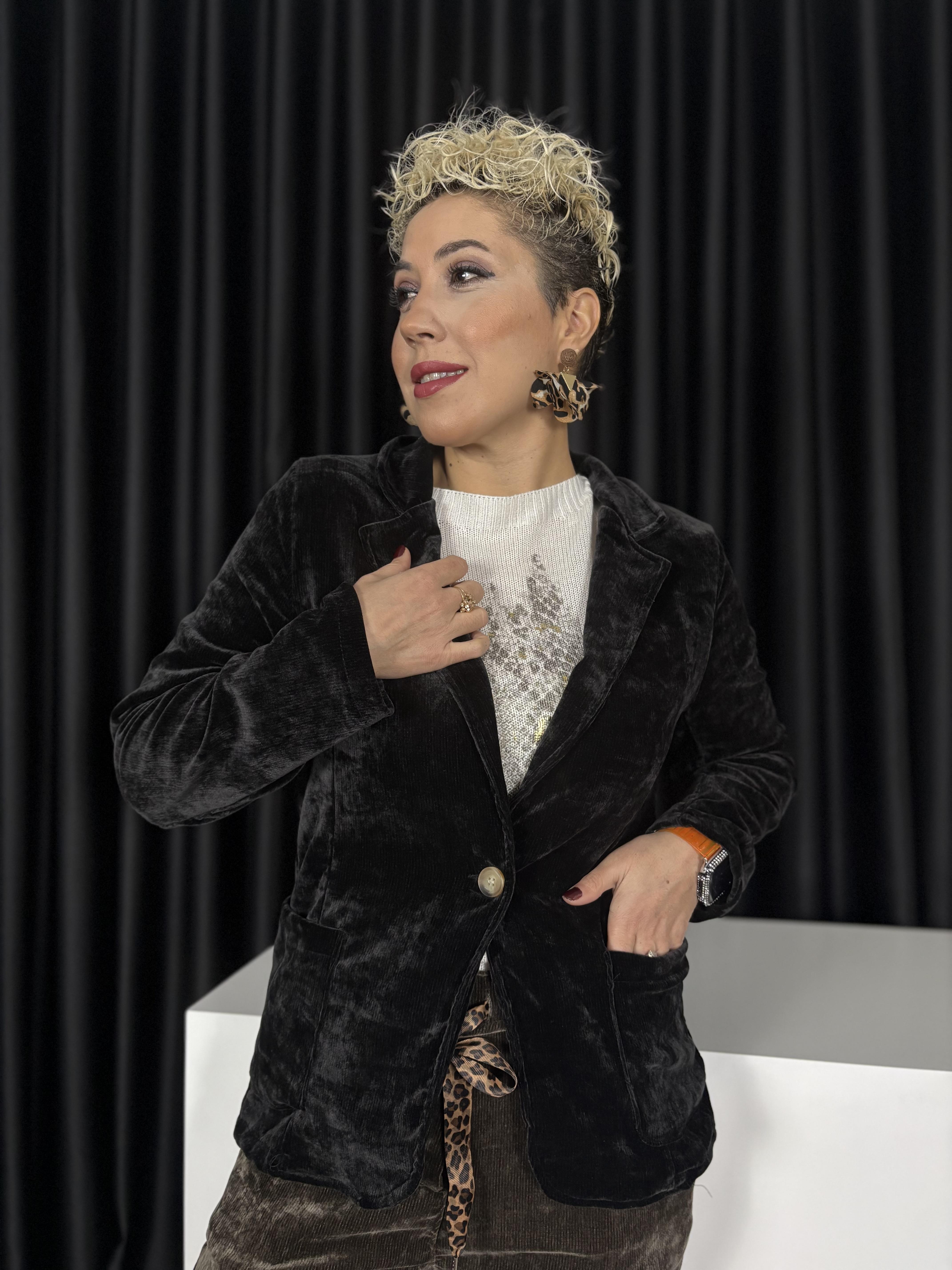 İtalyan Kadife Siyah Blazer Ceket