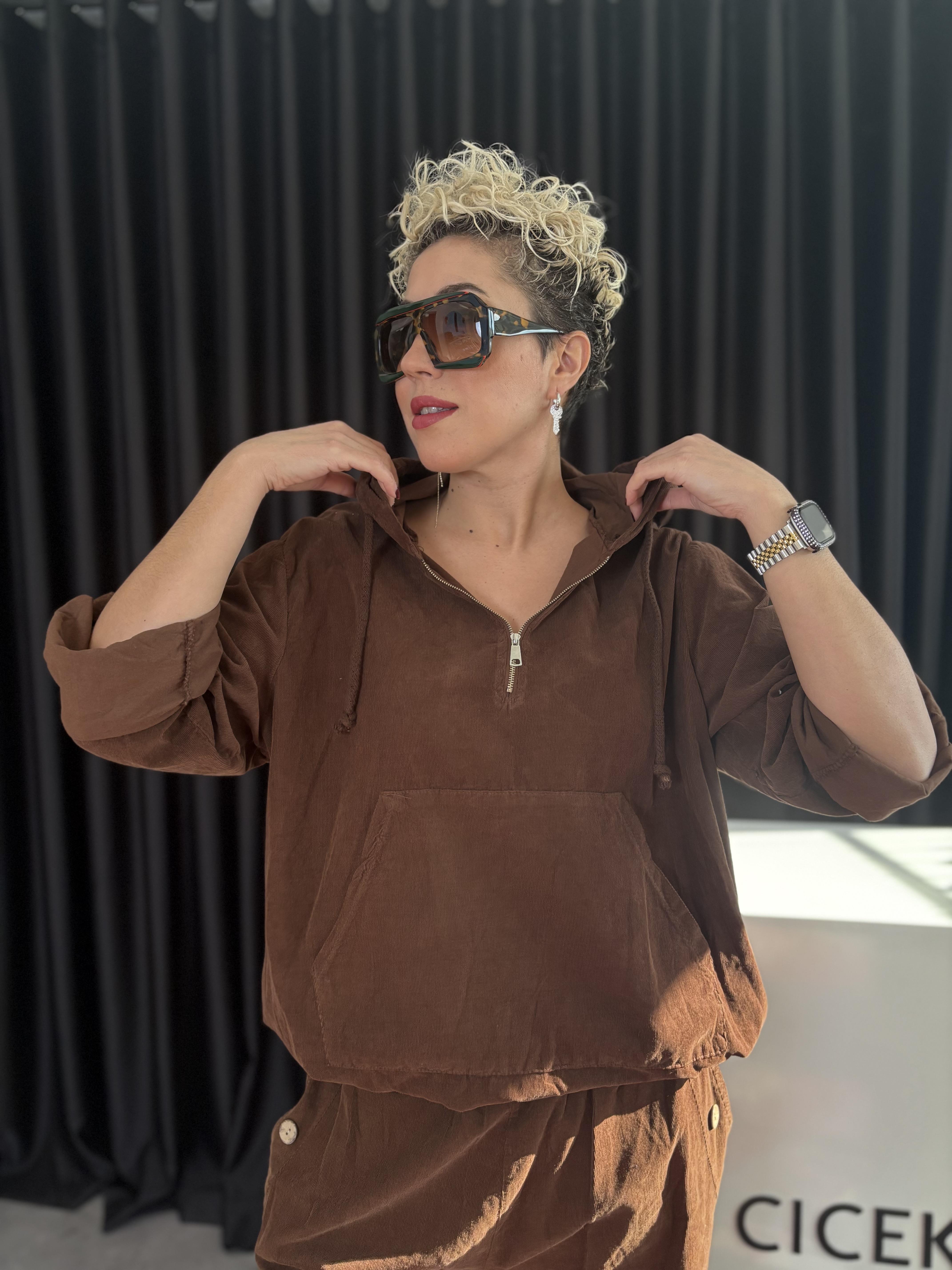 İtalyan Kahve Kadife Fermuarlı Sweet