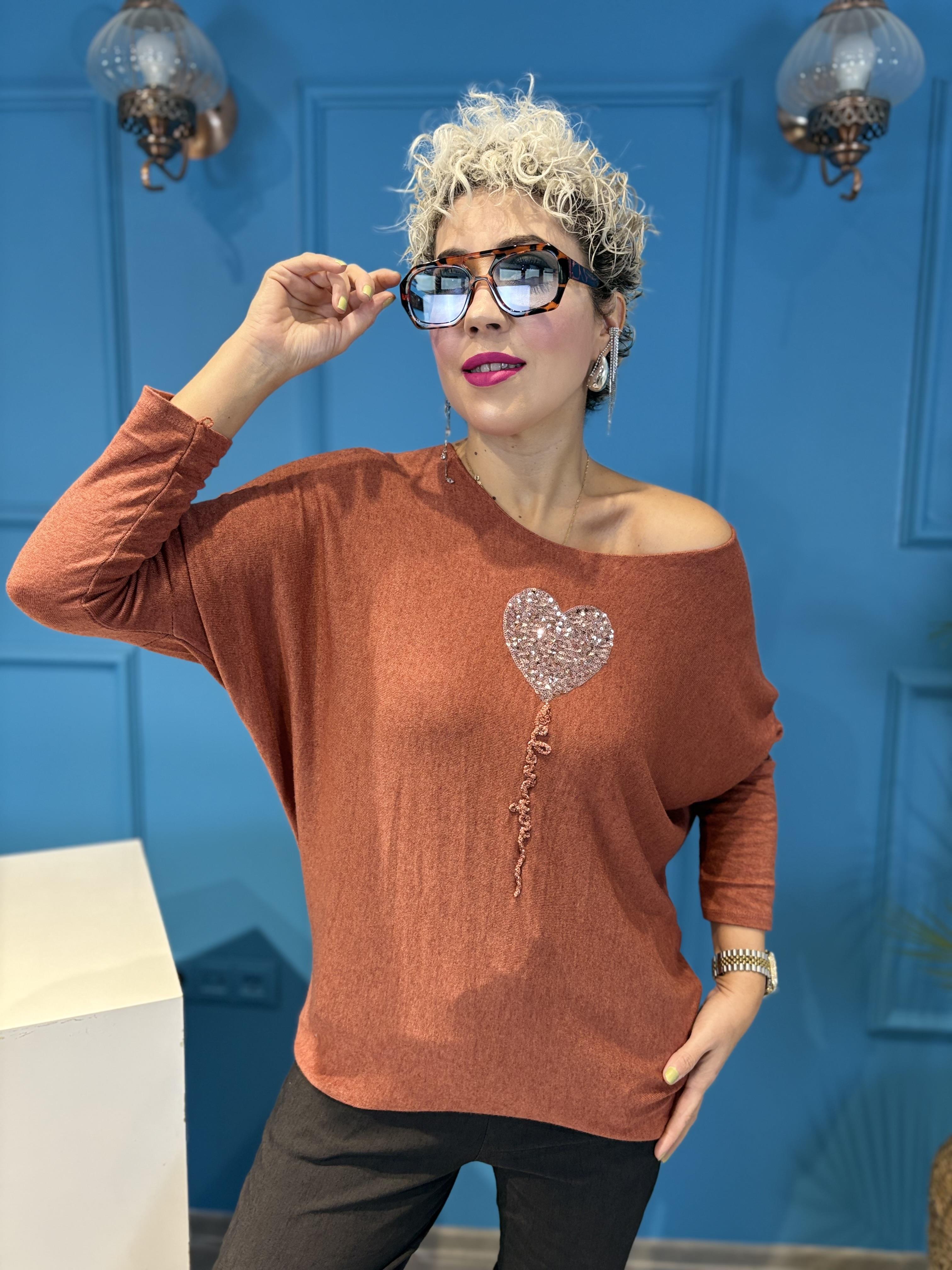 İtalyan Kalpli Kiremit Bluz