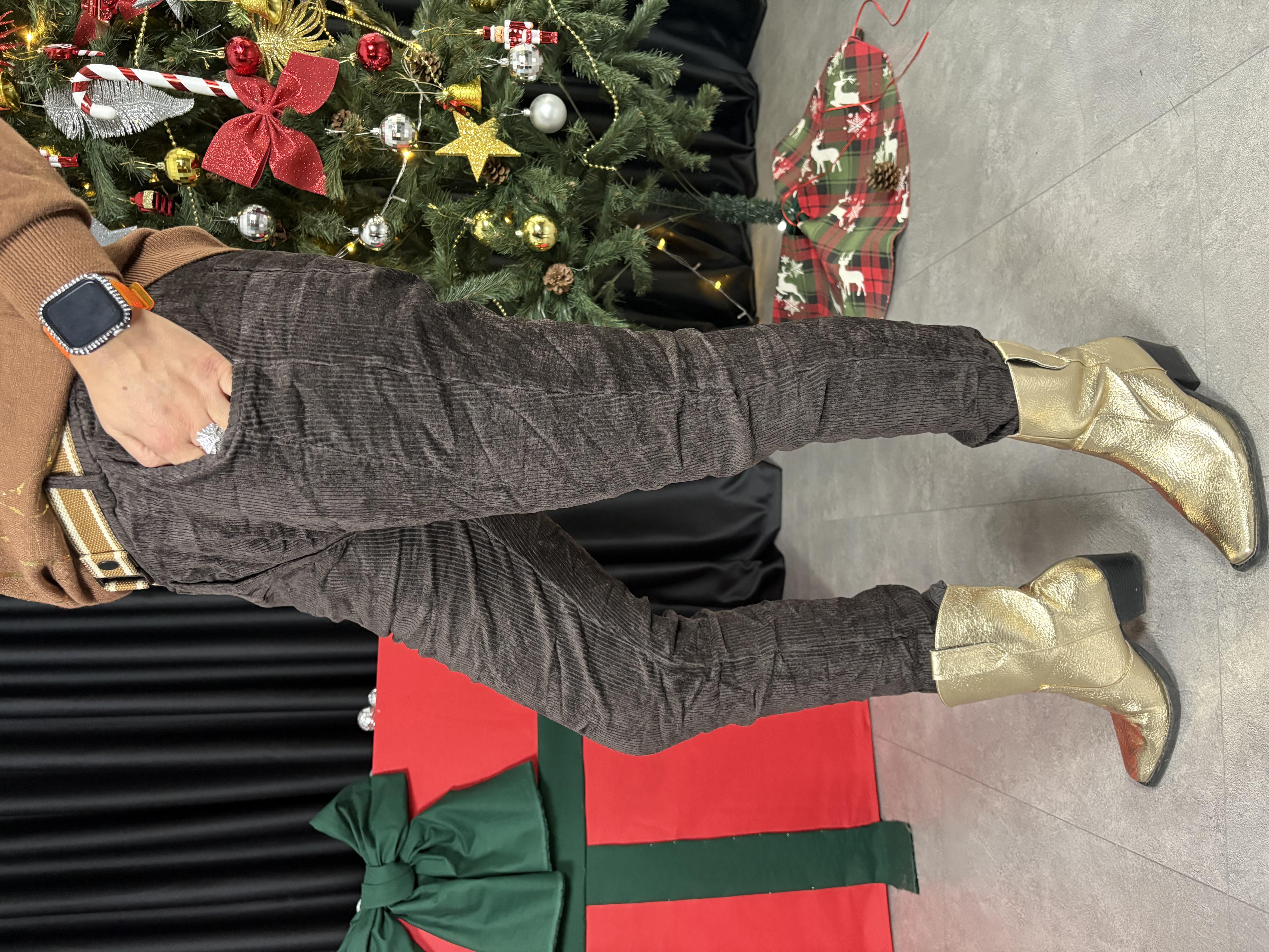 İtalyan Kemerli ve Kalın Fitilli Kahve Kadife Pantolon