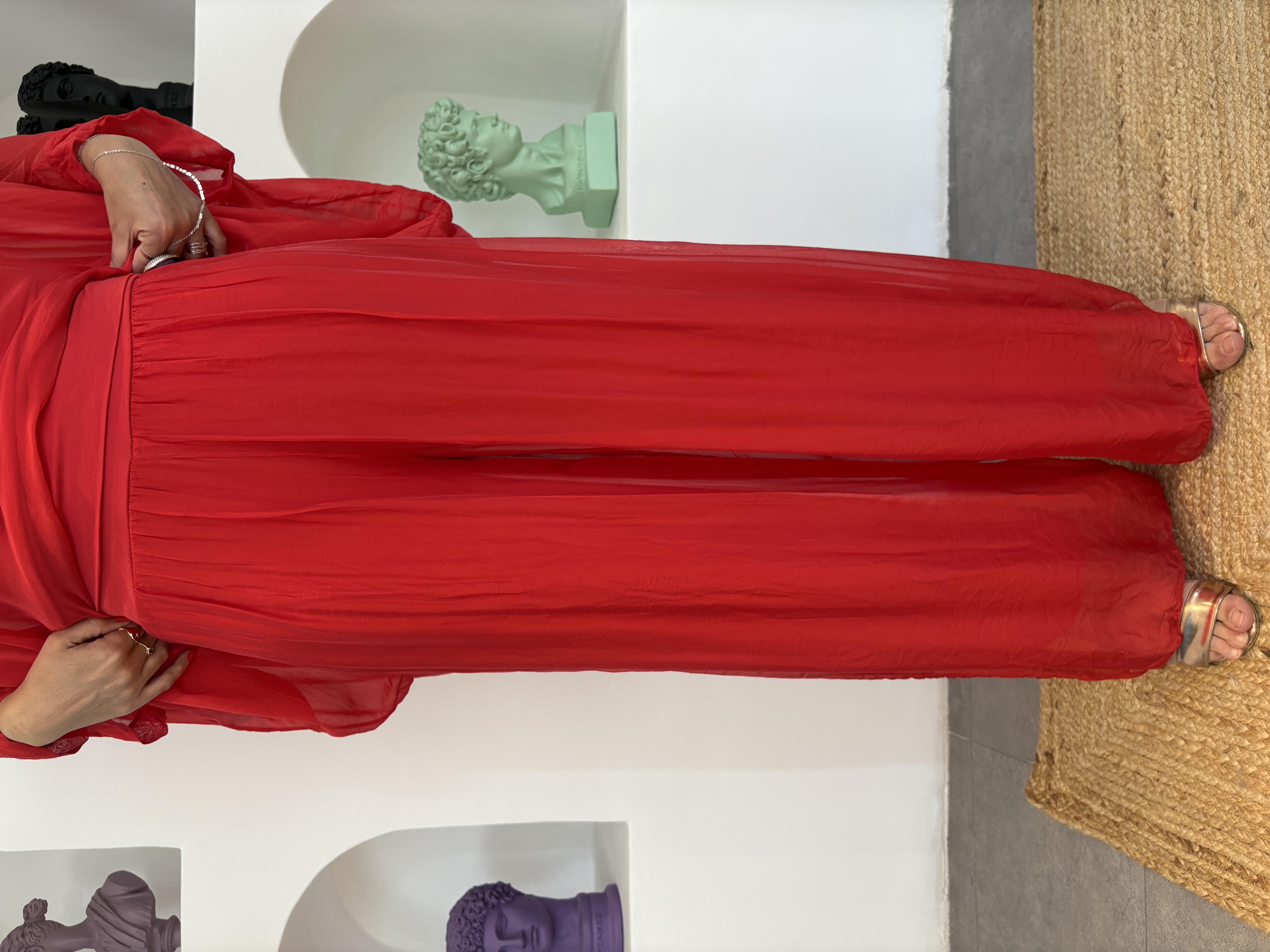 İtalyan Kırmızı İpek Pantolon