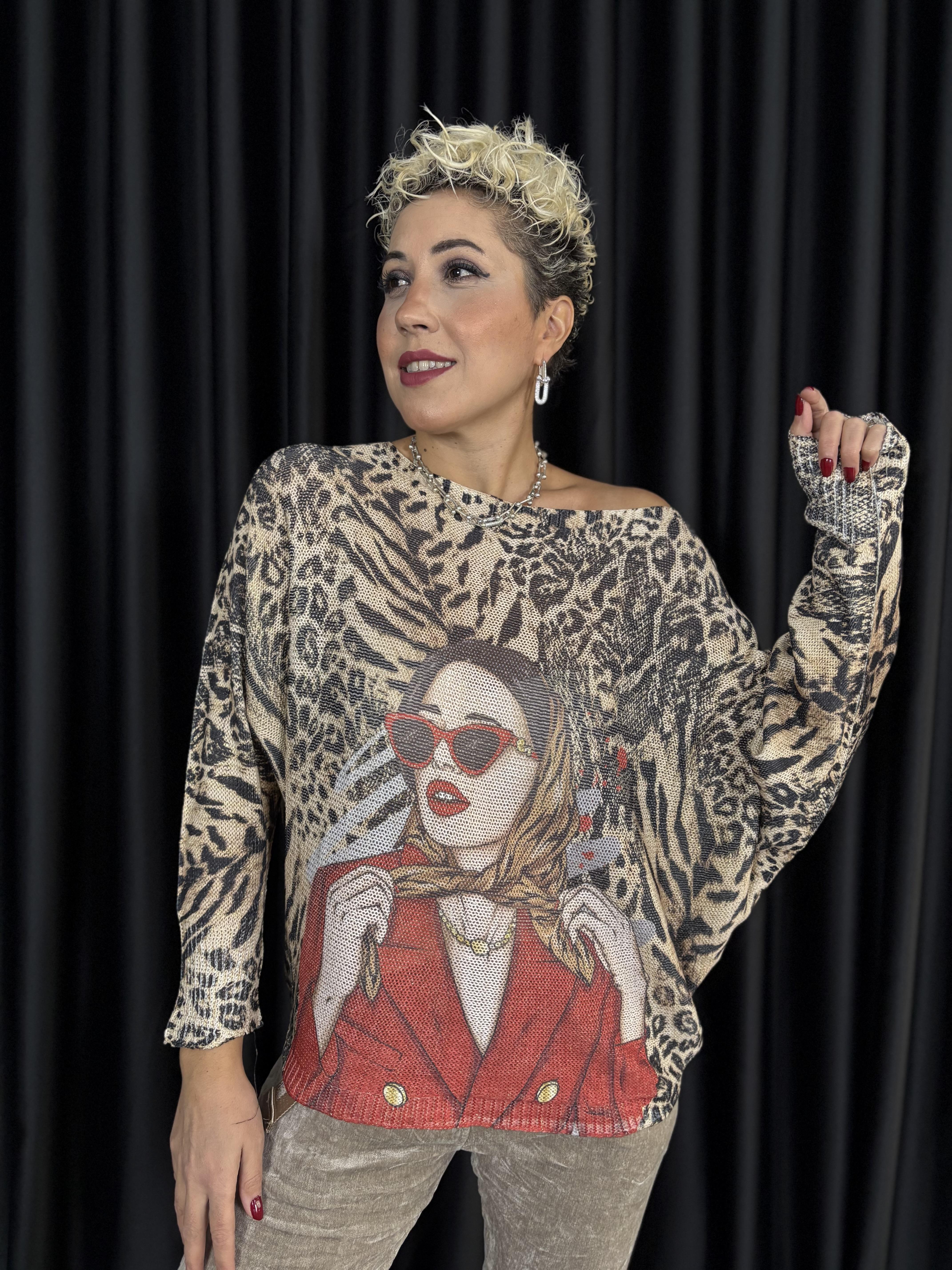 İtalyan Kız Desenli Simli Merserize Triko