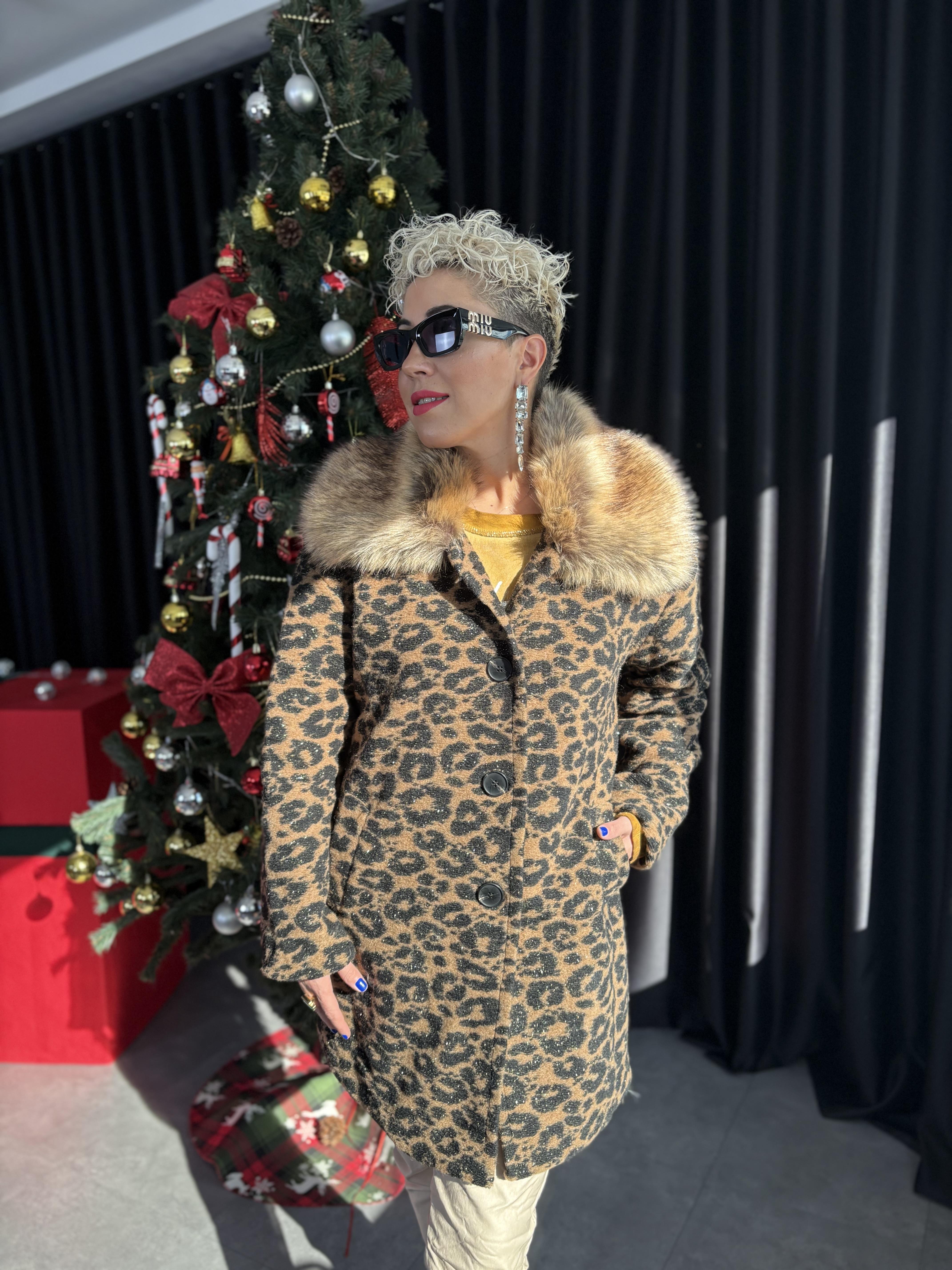 İtalyan Kürklü Leopar Simli Kaban