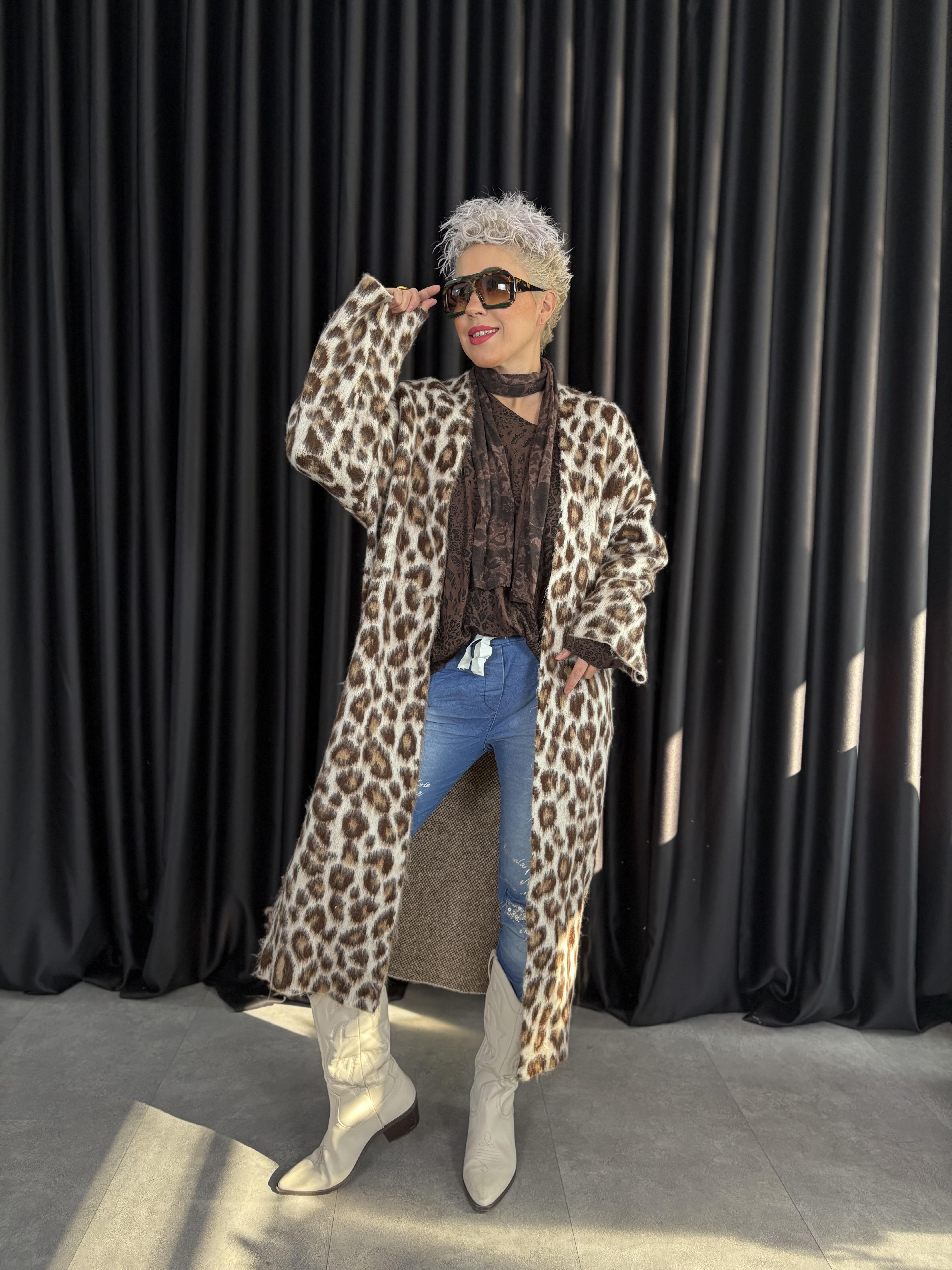 İtalyan Leopar Uzun Yumoş Hırka