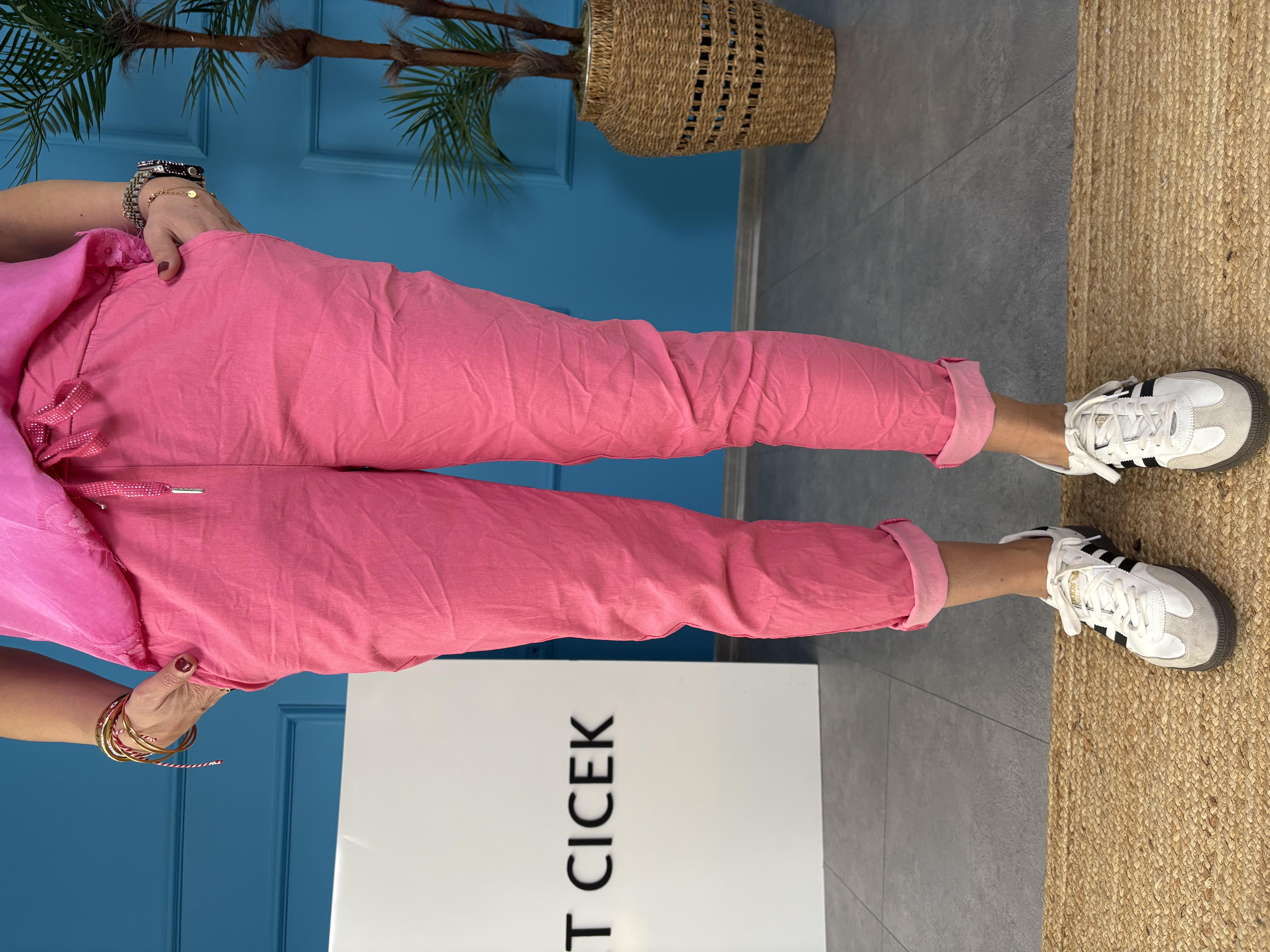 İtalyan Likralı Pembe Pantolon