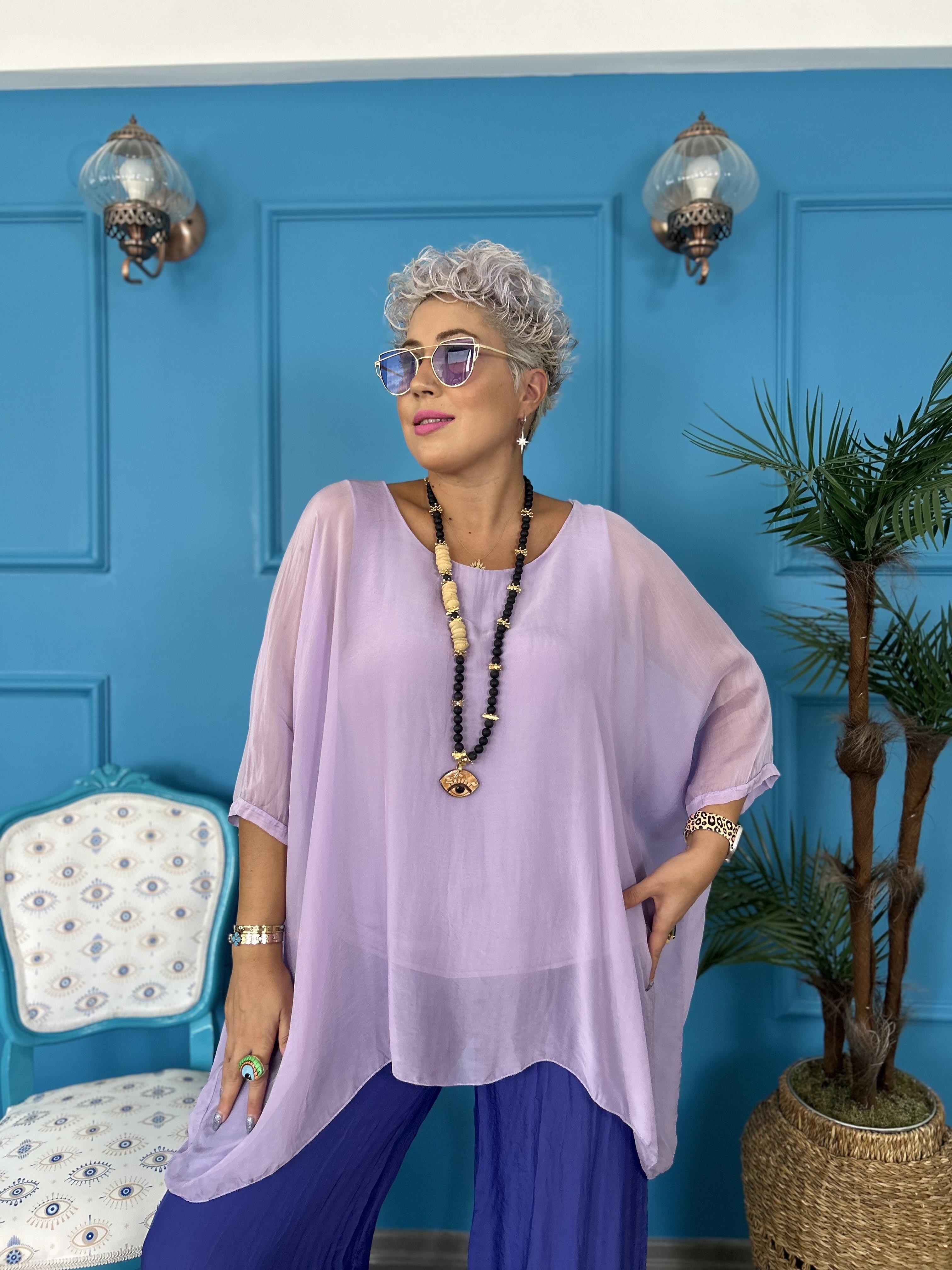 İtalyan Lila İpek Bluz