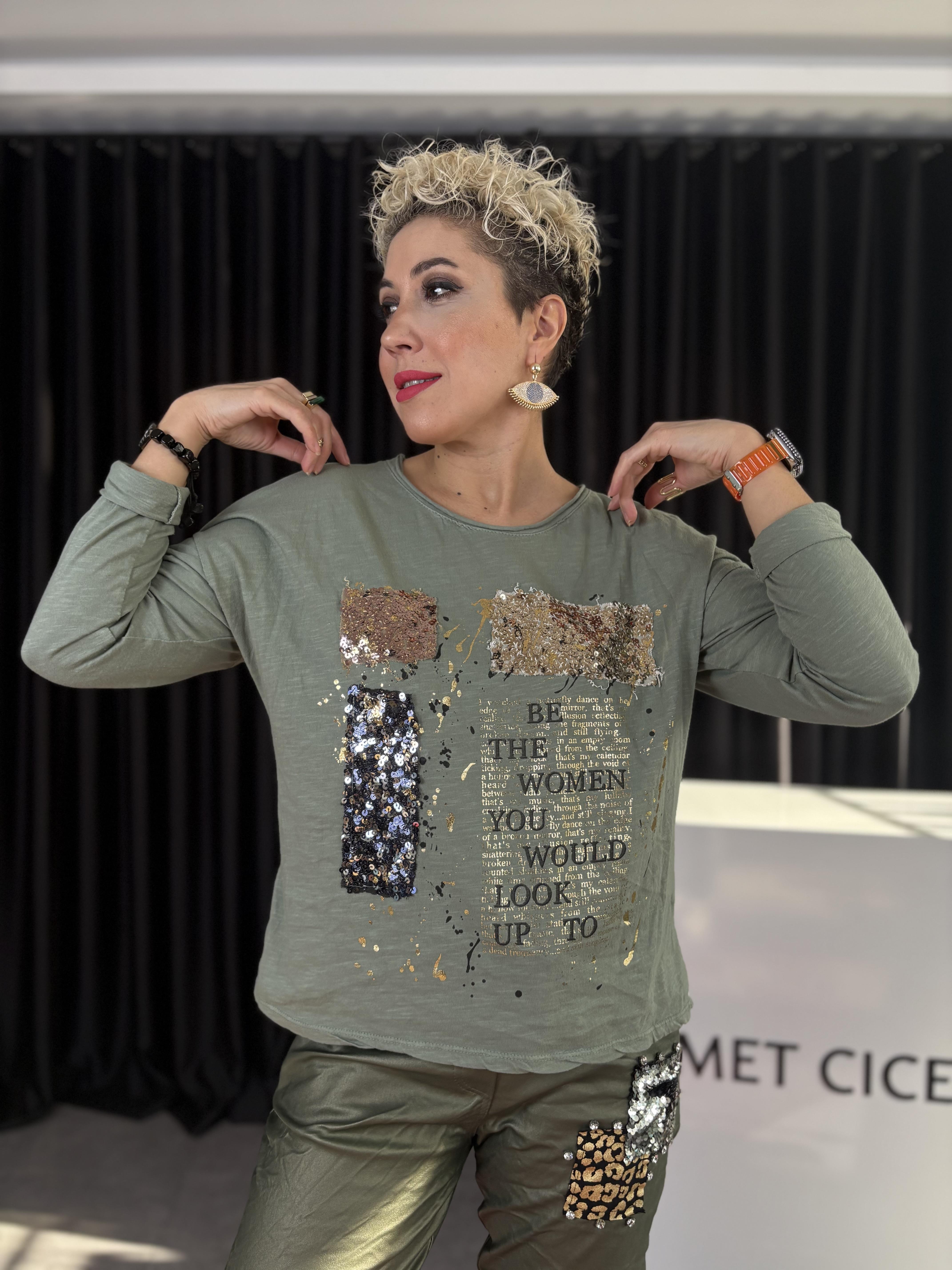 İtalyan Payet Detaylı Haki Sweet