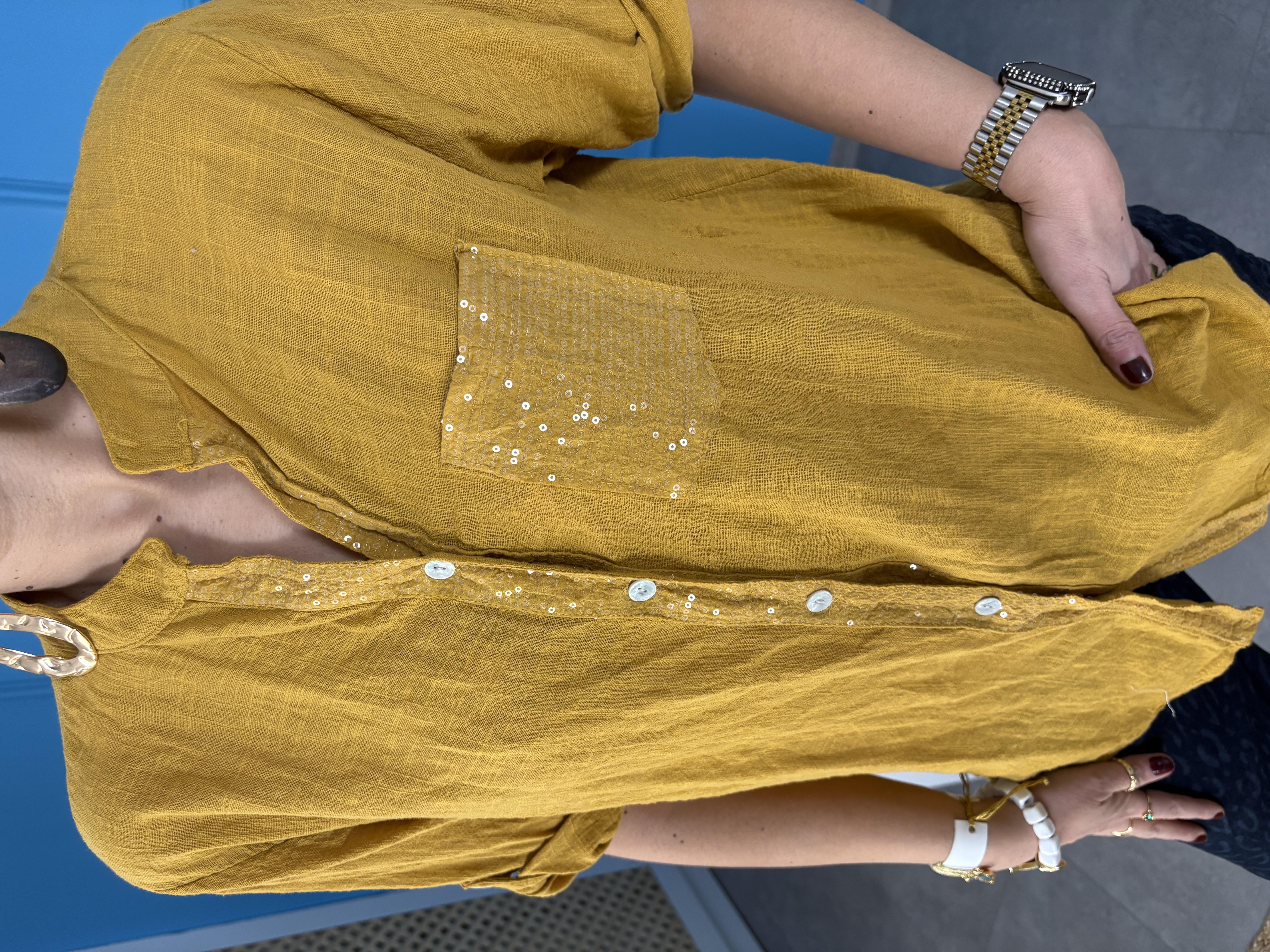 İtalyan Payet Detaylı Pamuk Keten Gömlek 8