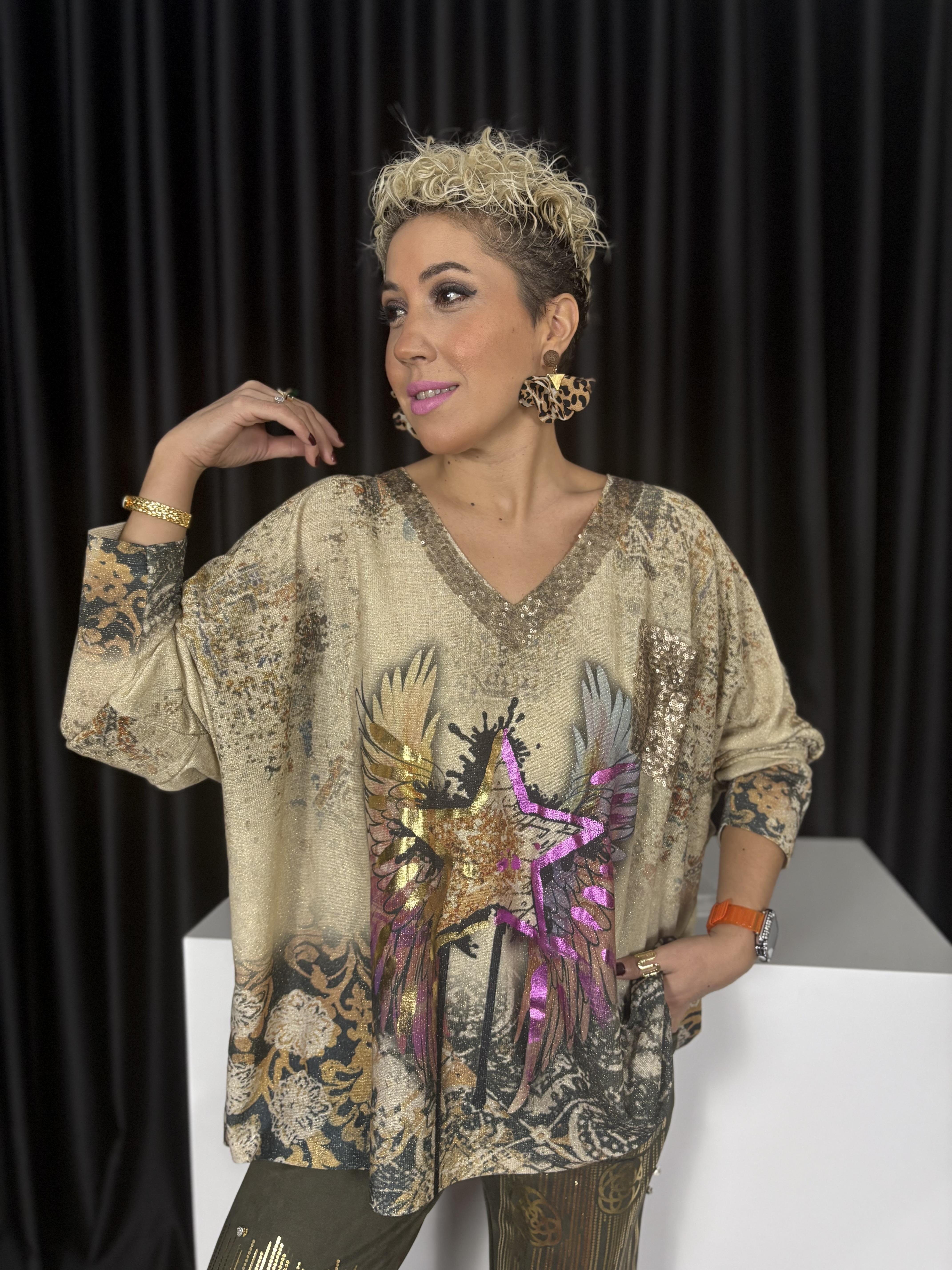 İtalyan Payet ve Varak Detaylı Simli Bluz 2