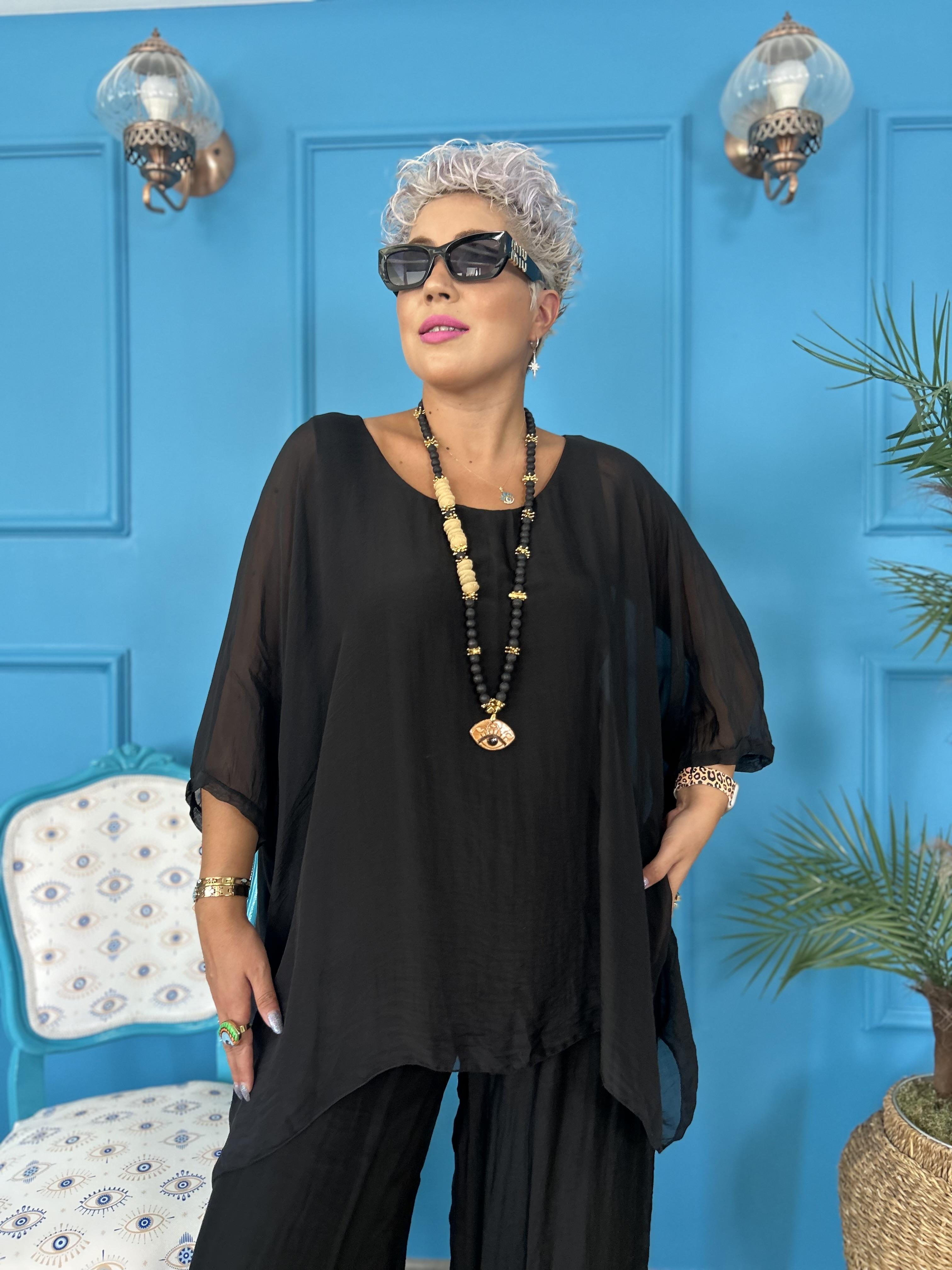 İtalyan Siyah İpek Bluz