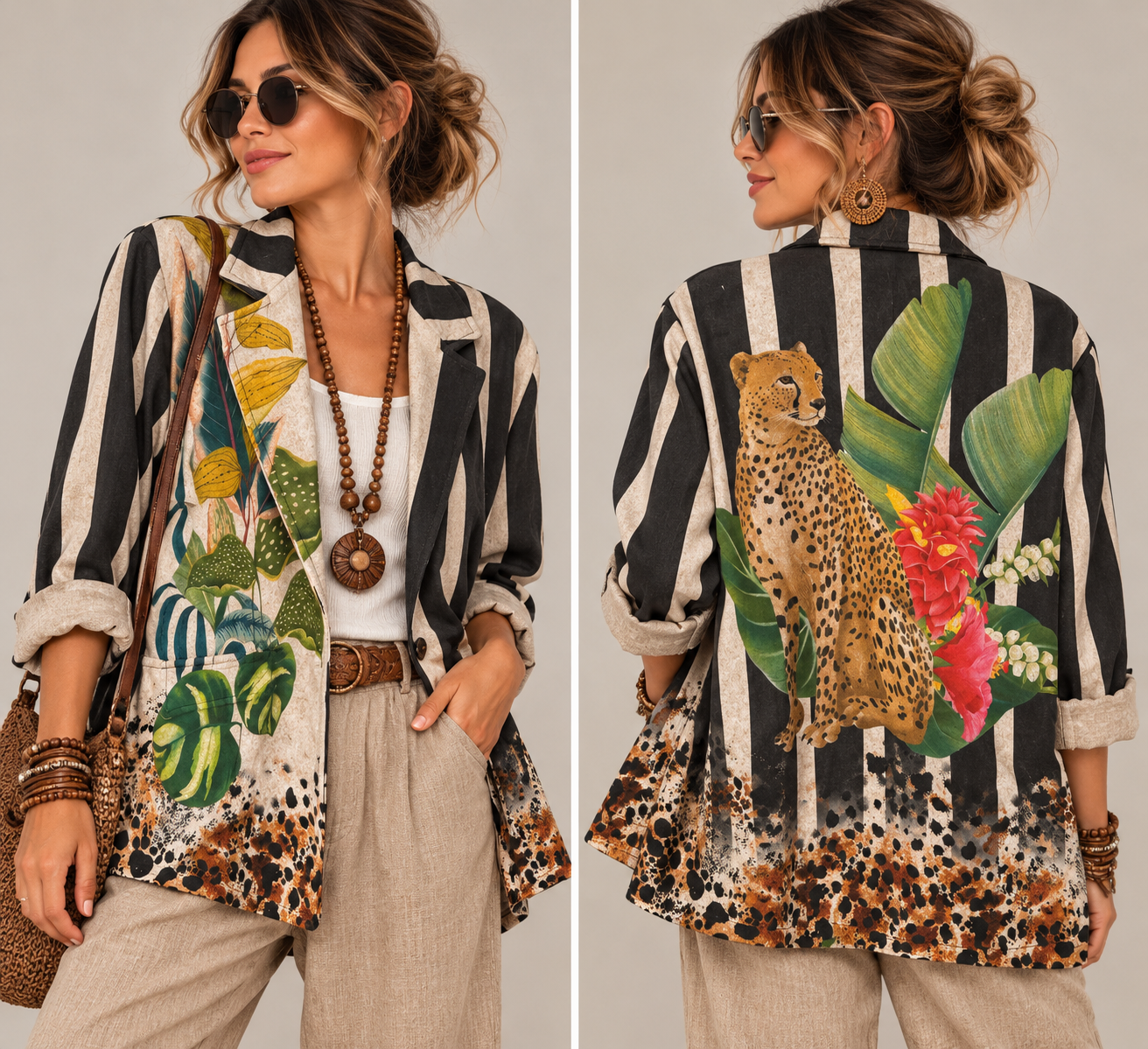 İtalyan Süet Leopar Blazer Ceket