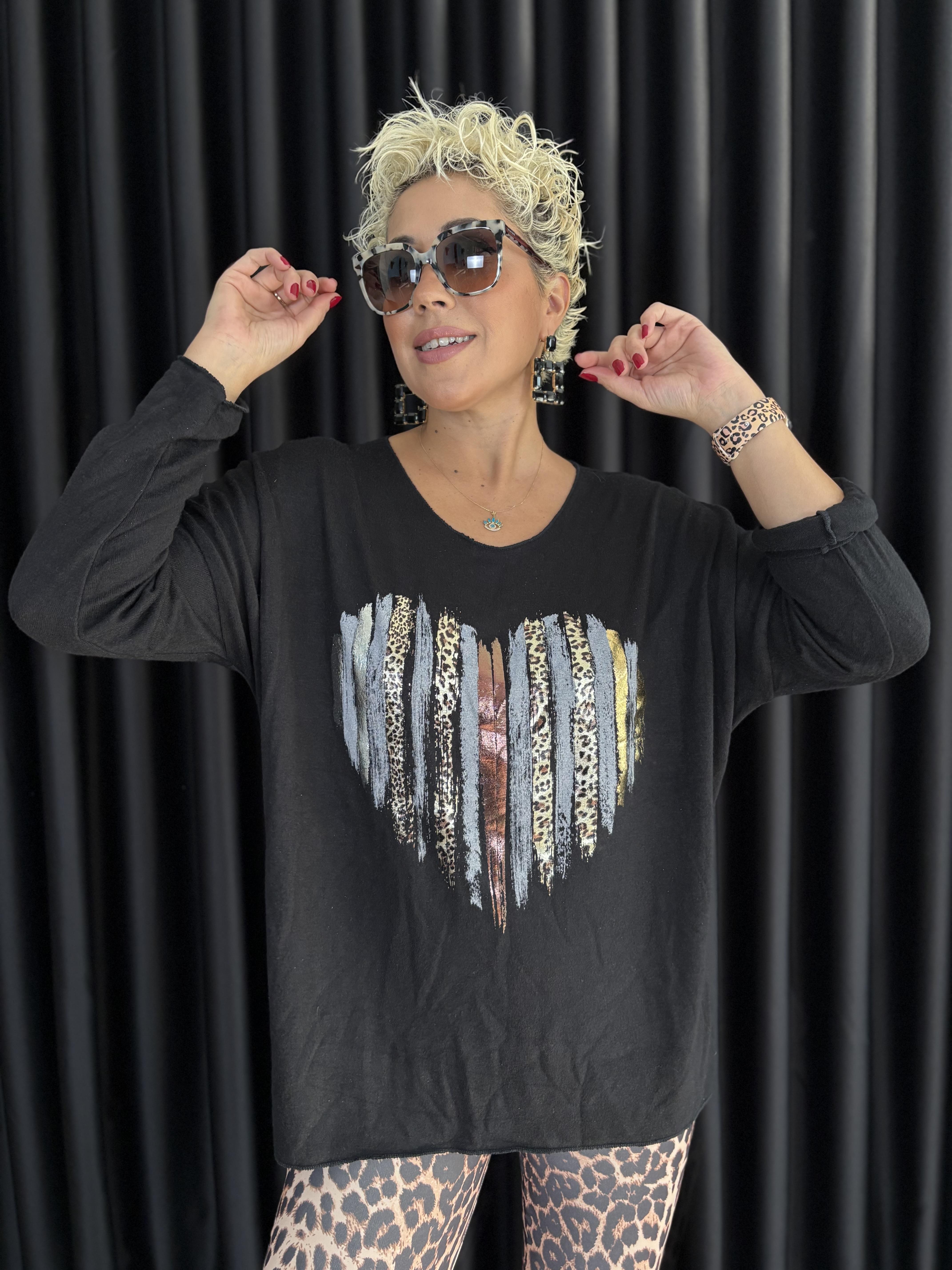 İtalyan Varak ve Leopar Detaylı Angora Siyah Bluz 5