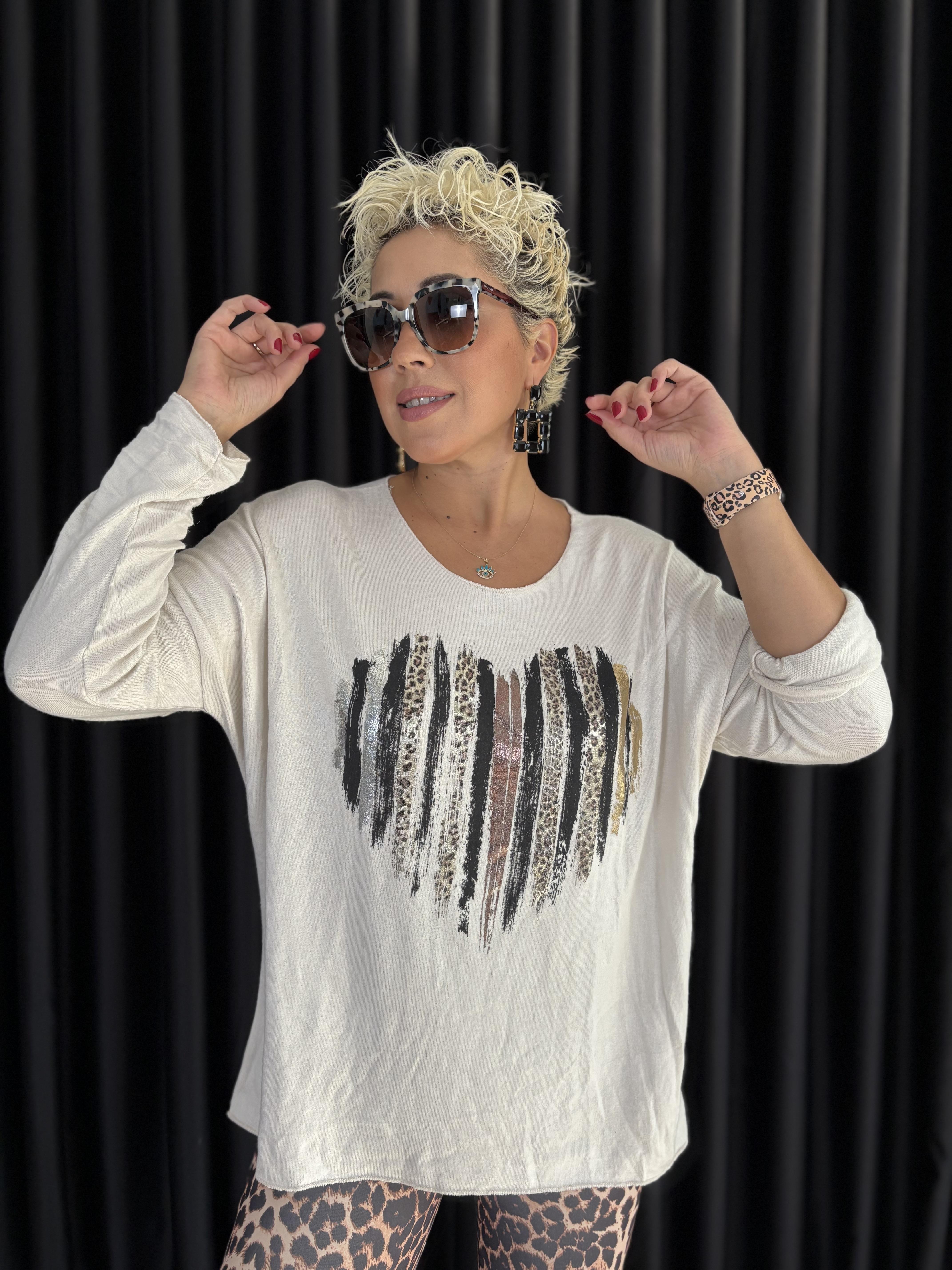 İtalyan Varak ve Leopar Detaylı Angora Ekru Bluz 6