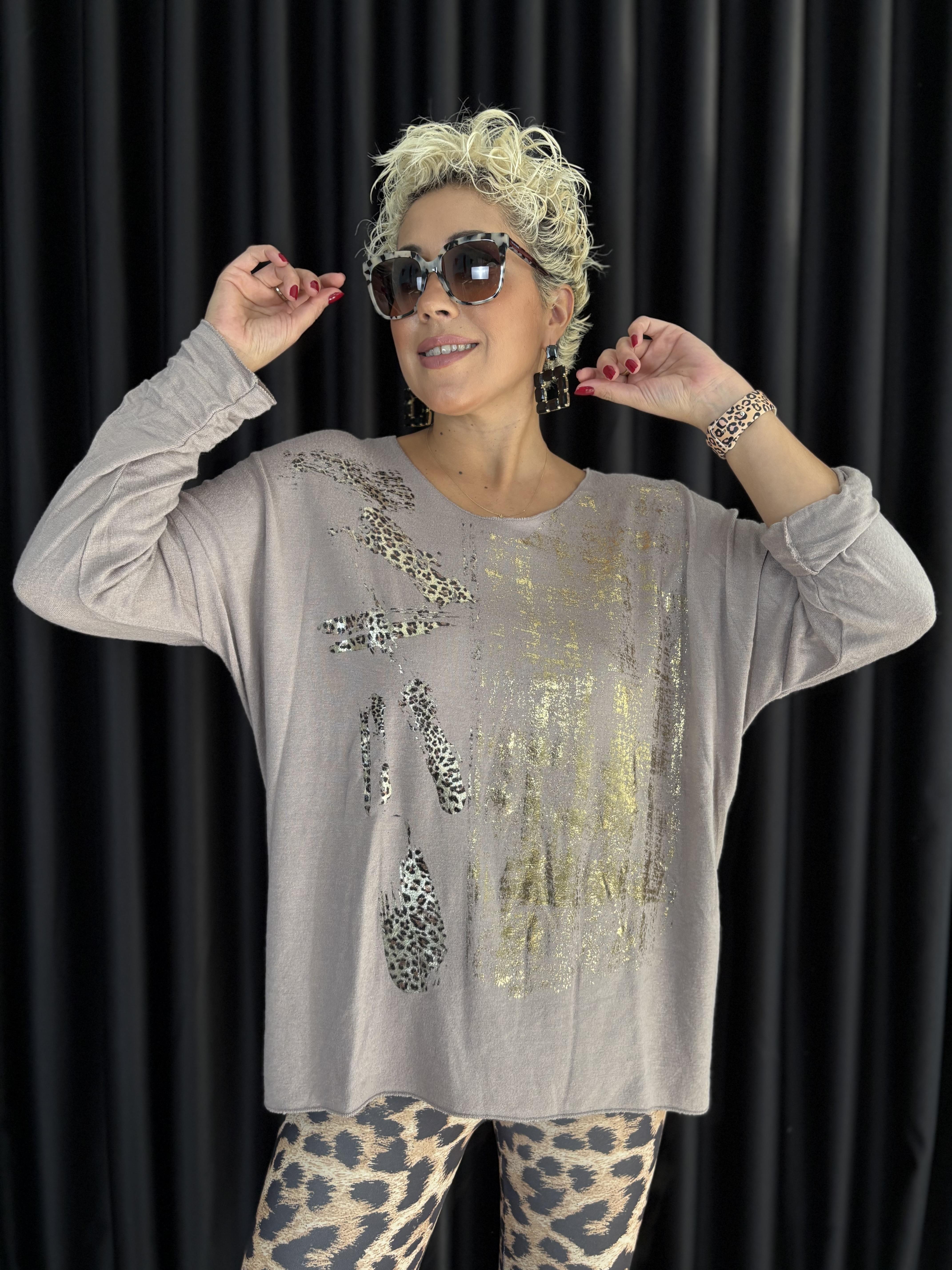 İtalyan Varak ve Leopar Detaylı Angora Vizon Bluz 10