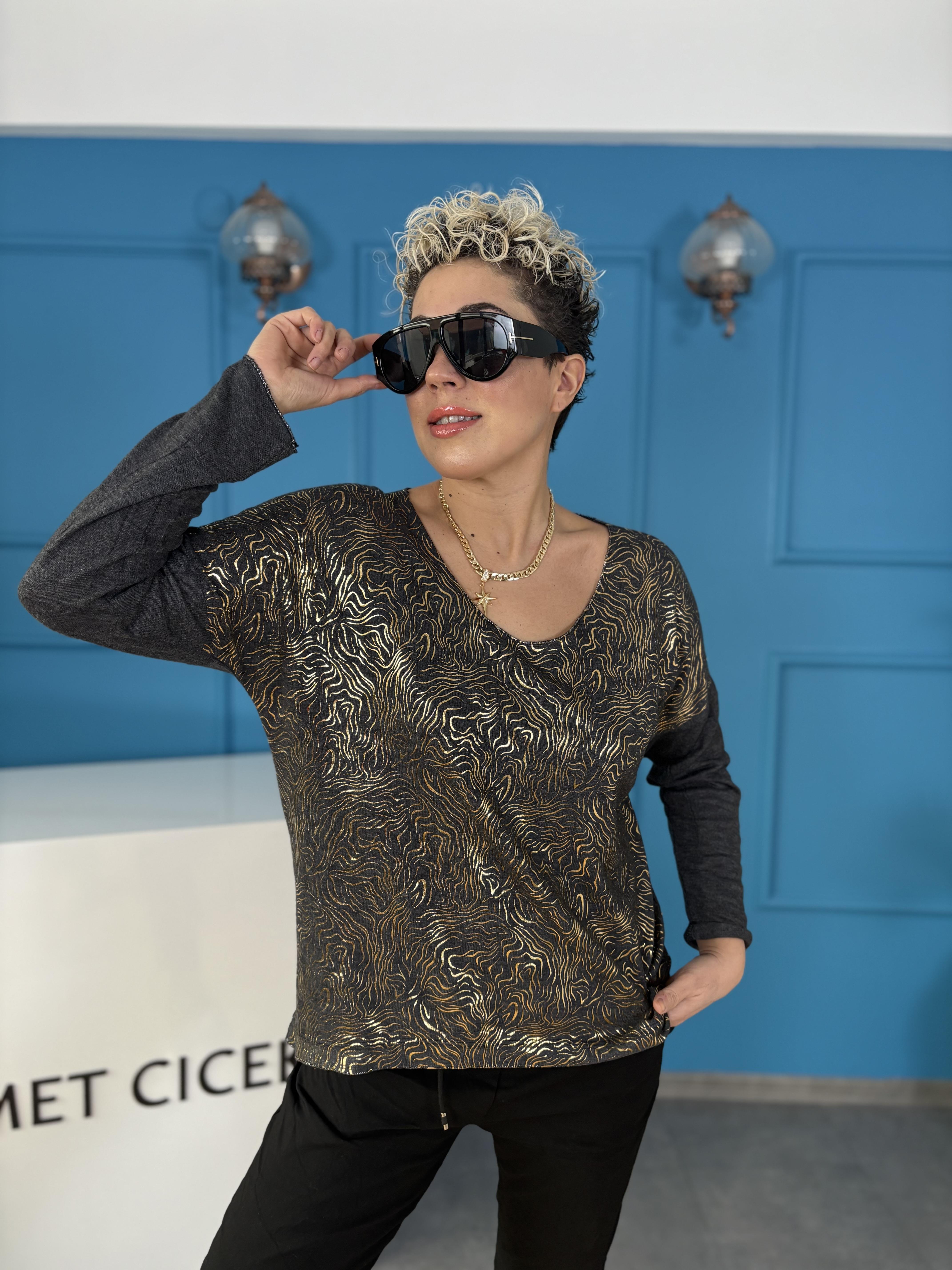 İtalyan Varaklı Antrasit Bluz