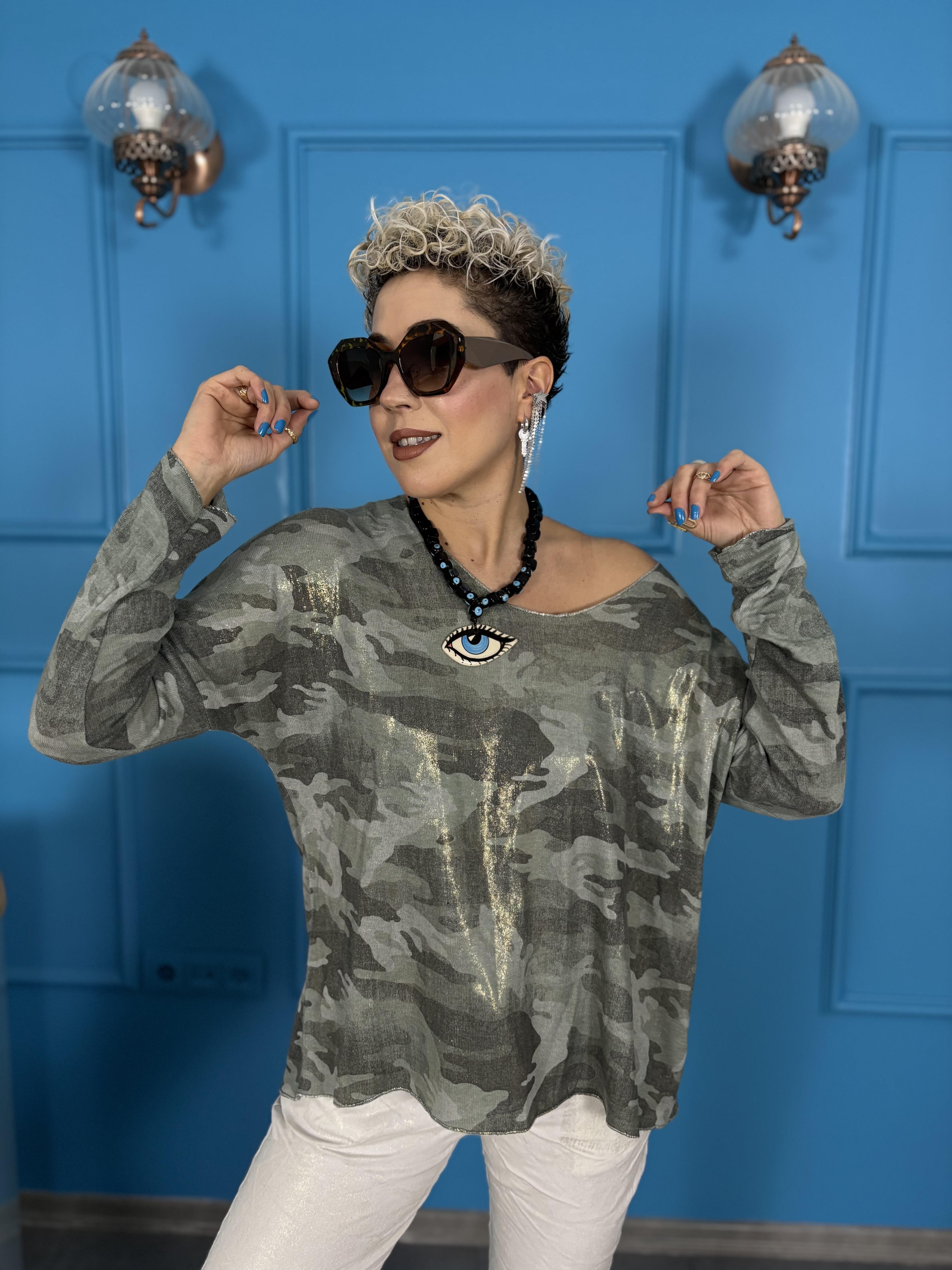 İtalyan Varaklı Kamuflaj Haki Bluz