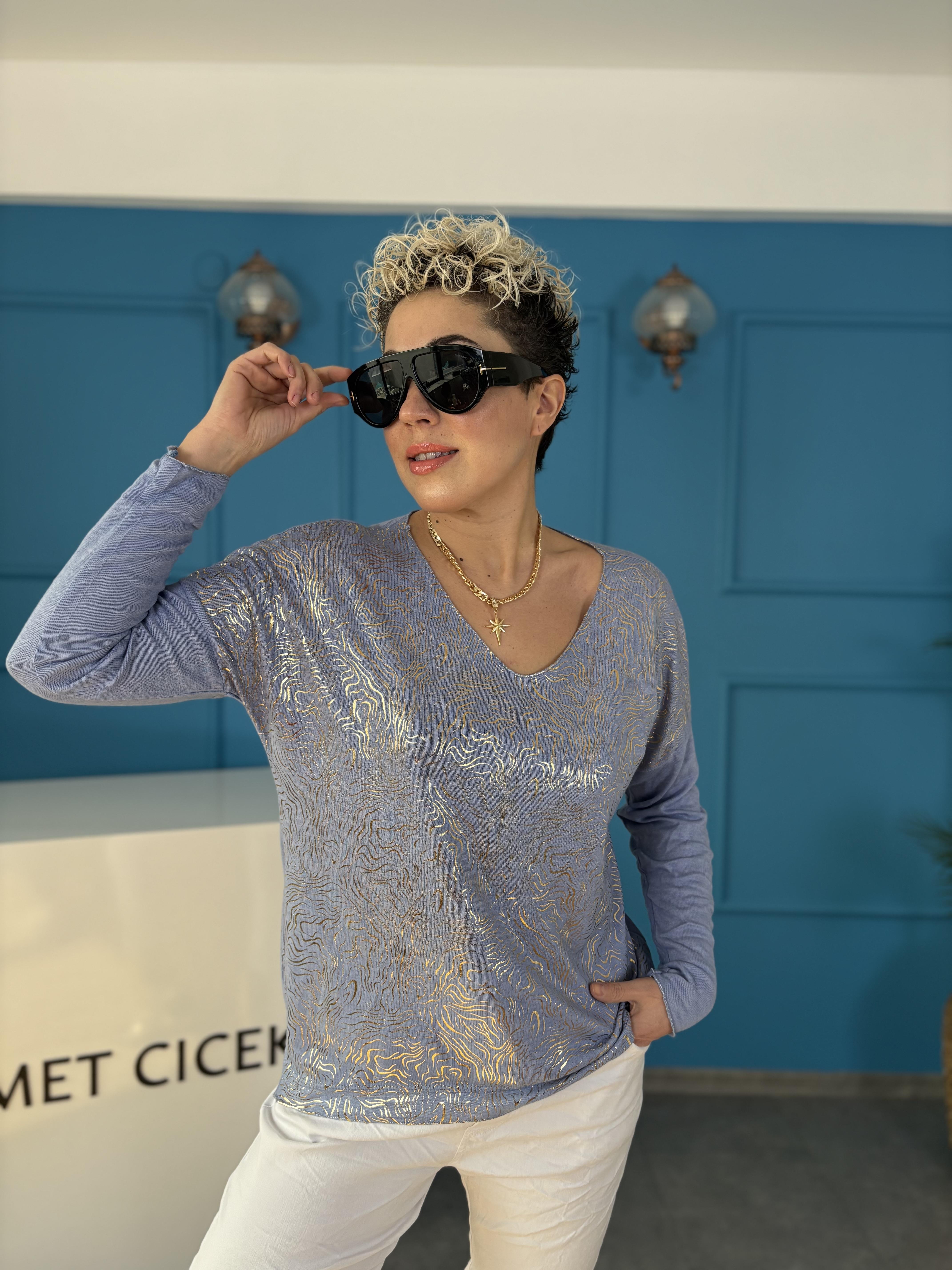 İtalyan Varaklı Mavi Bluz