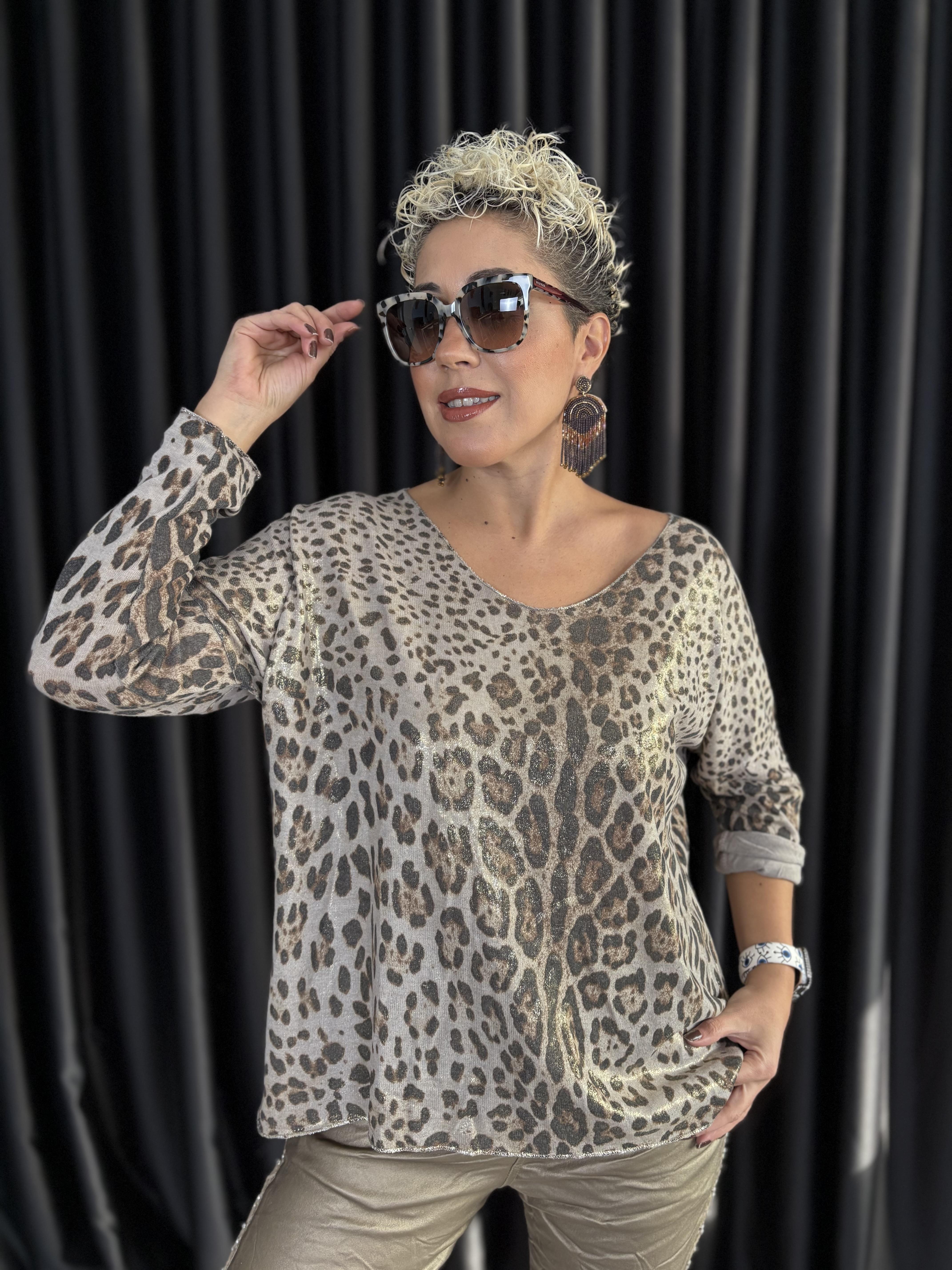 İtalyan Varaklı Vizon Leopar Bluz